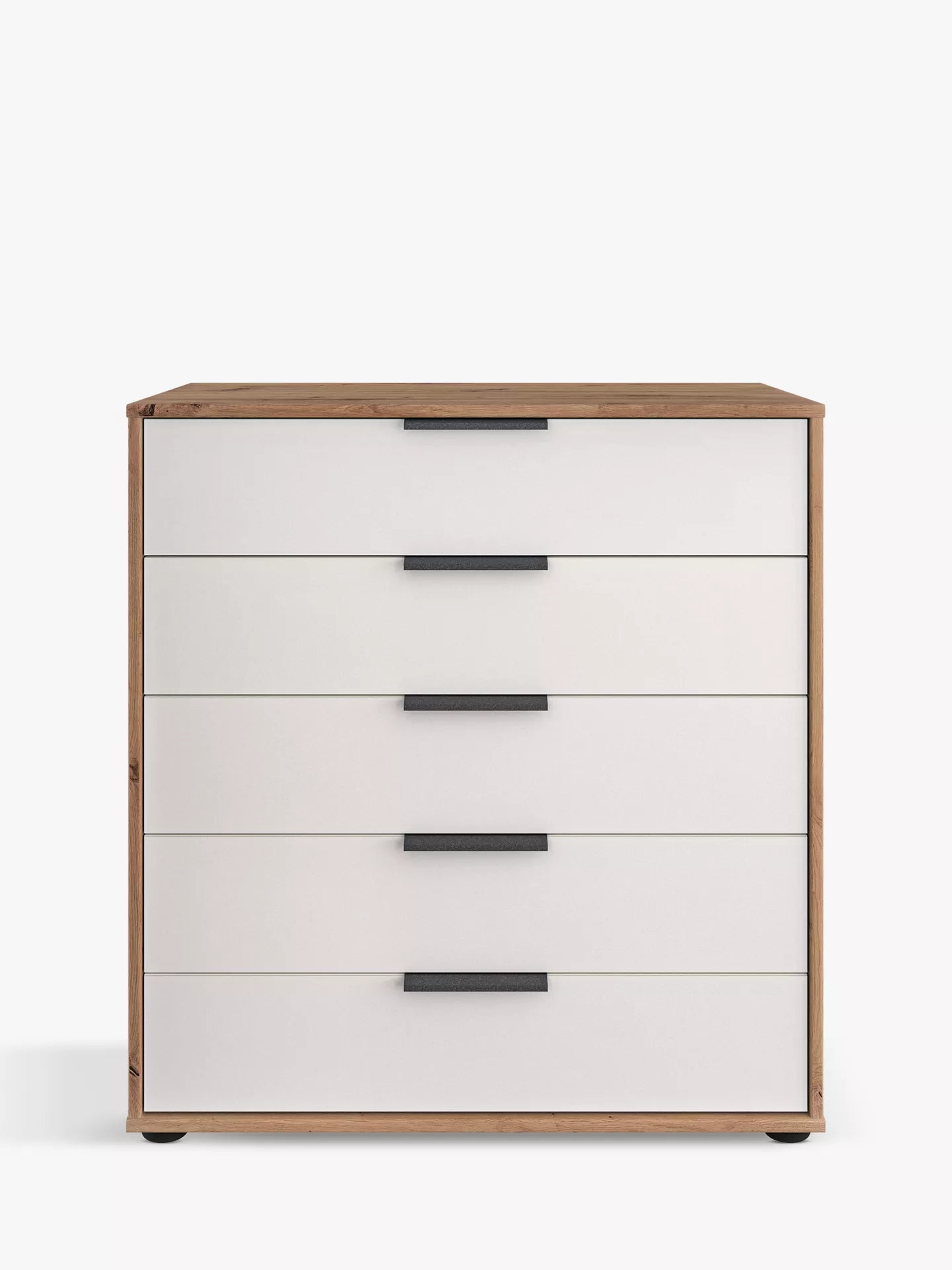 Wiemann Saka Wide 5 Drawer Glass Chest in White Oak Front view