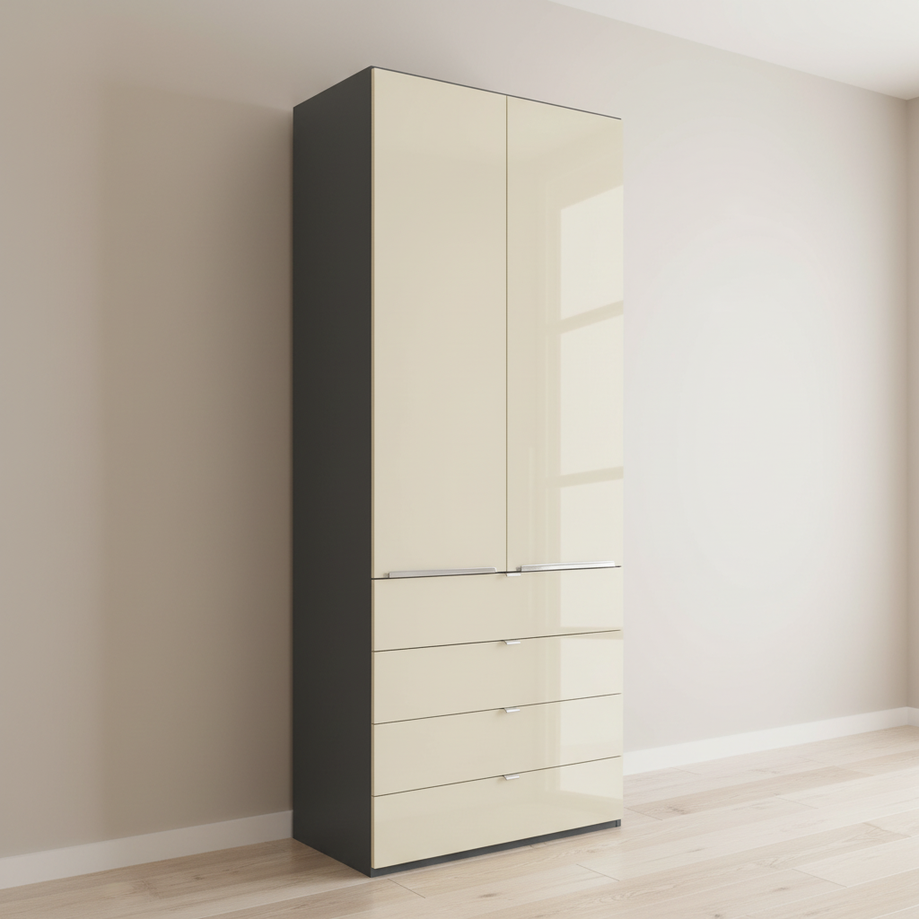 Wiemann Santa 100cm 2 Doors & 4 Drawers Combi Wardrobe in Magnolia with Havana Carcase