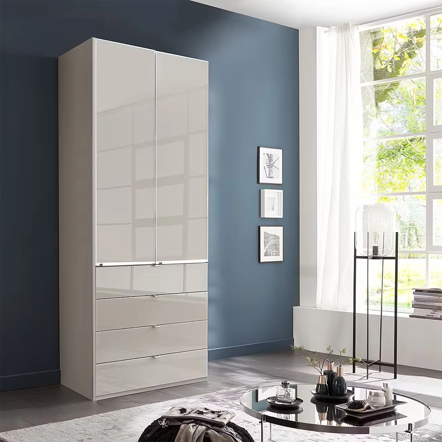 Wiemann Santa 100cm 2 Doors & 4 Drawers Combi Wardrobe in Pebble Grey styled in a modern room