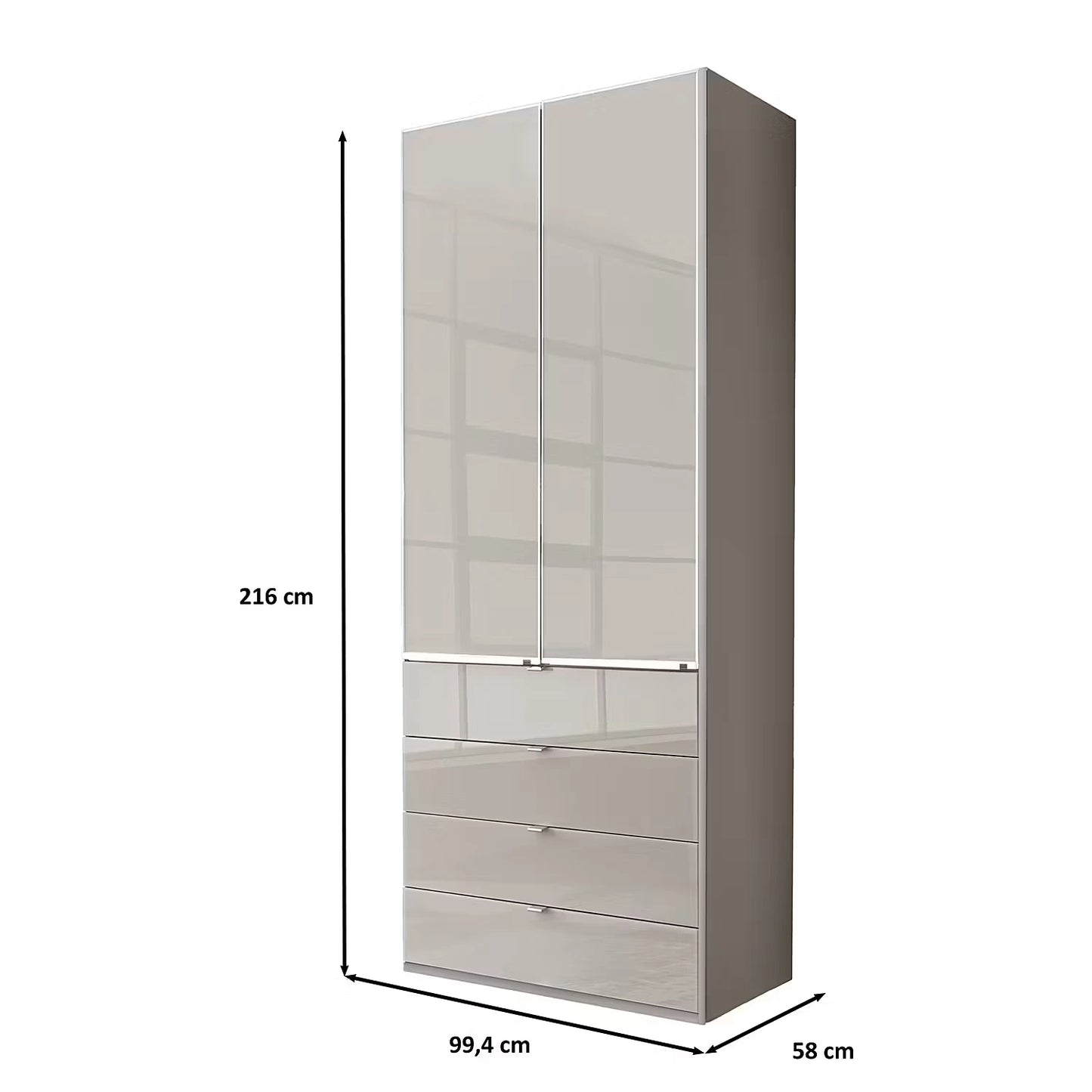Wiemann Santa 100cm 2 Doors & 4 Drawers Combi Wardrobe in Pebble Grey Dimensions