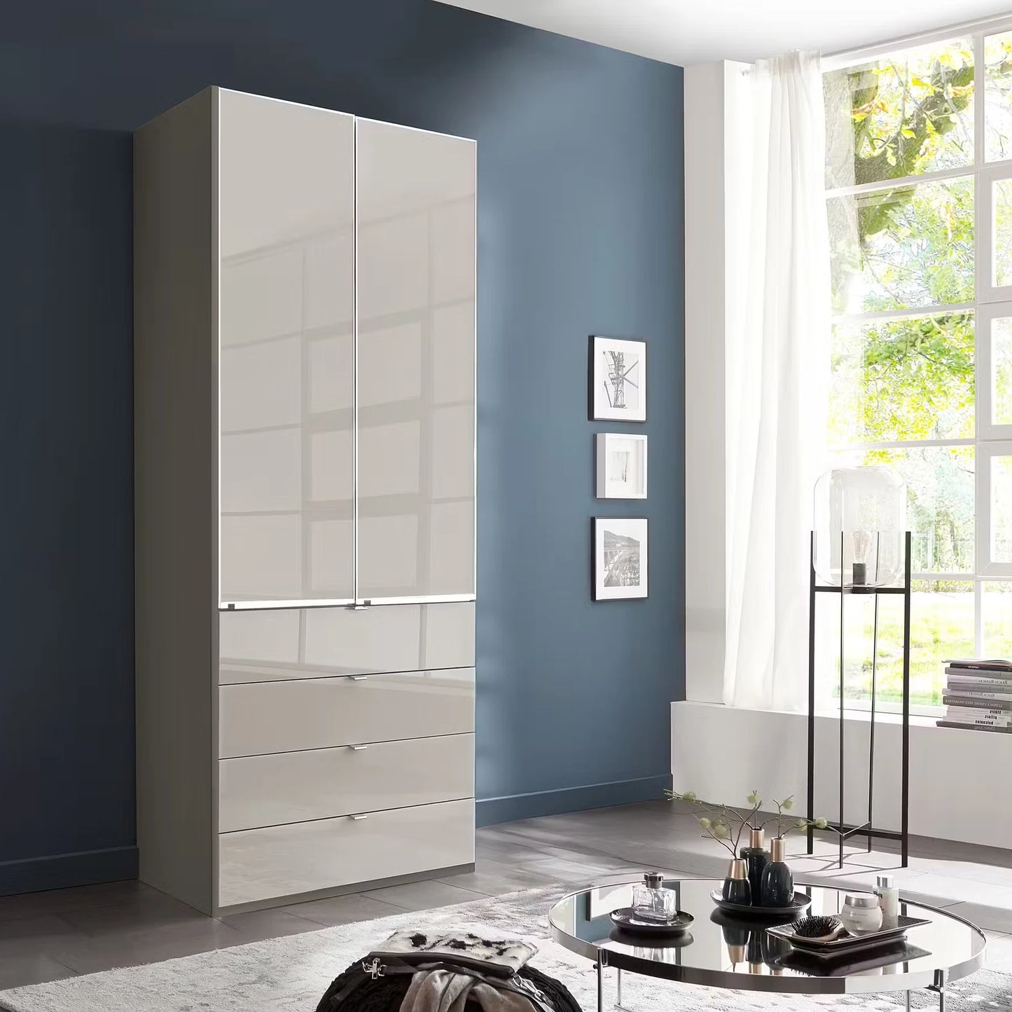 Wiemann Santa 100cm 2 Doors & 4 Drawers Combi Wardrobe in Pebble Grey