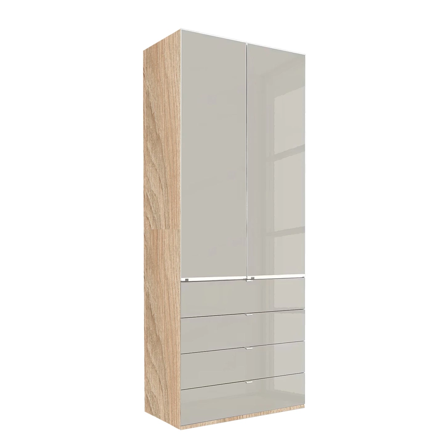 Wiemann Santa 100cm 2 Doors & 4 Drawers Combi Wardrobe in Pebble Grey with Oak Carcase