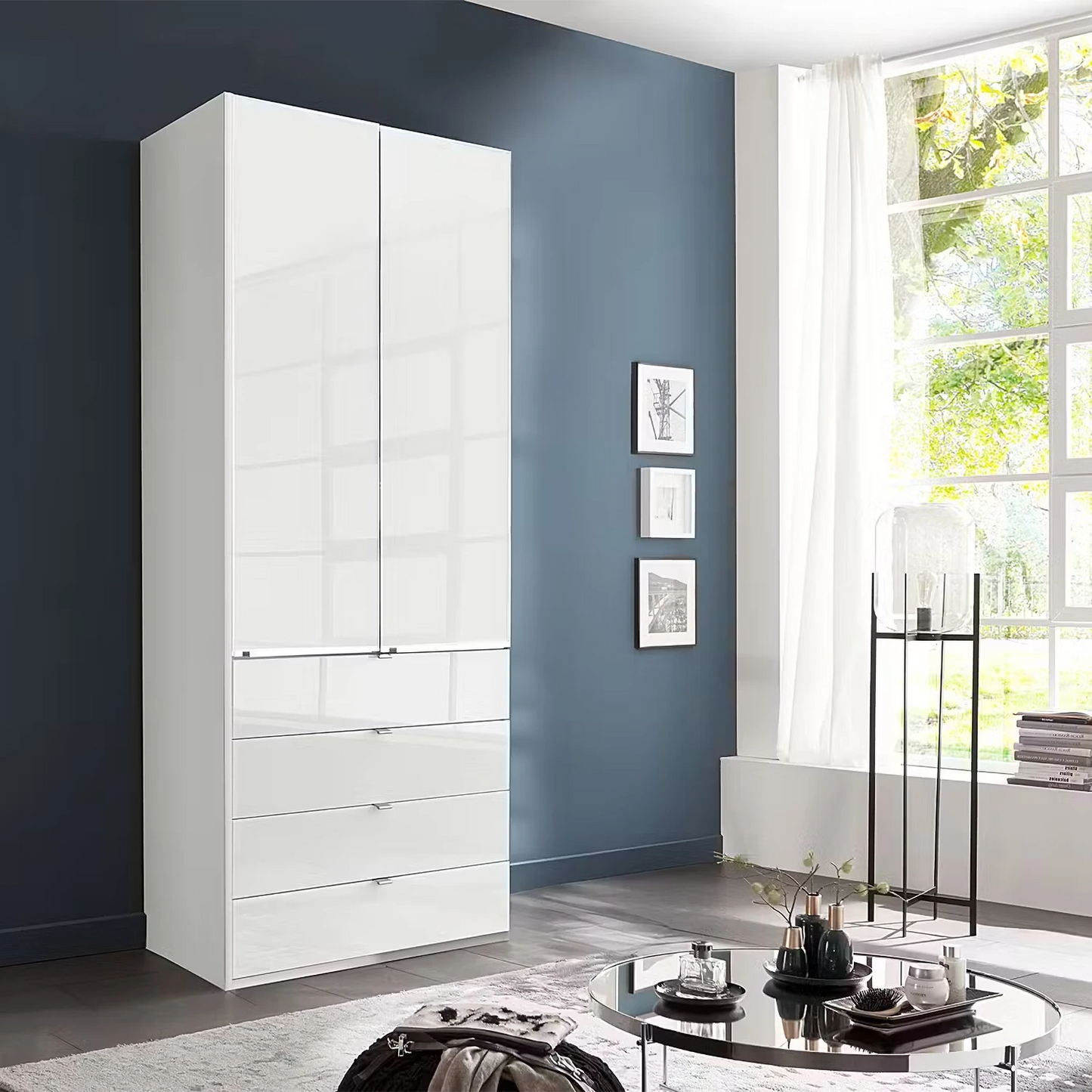 Wiemann Santa 100cm 2 Doors & 4 Drawers Combi Wardrobe in Glass White