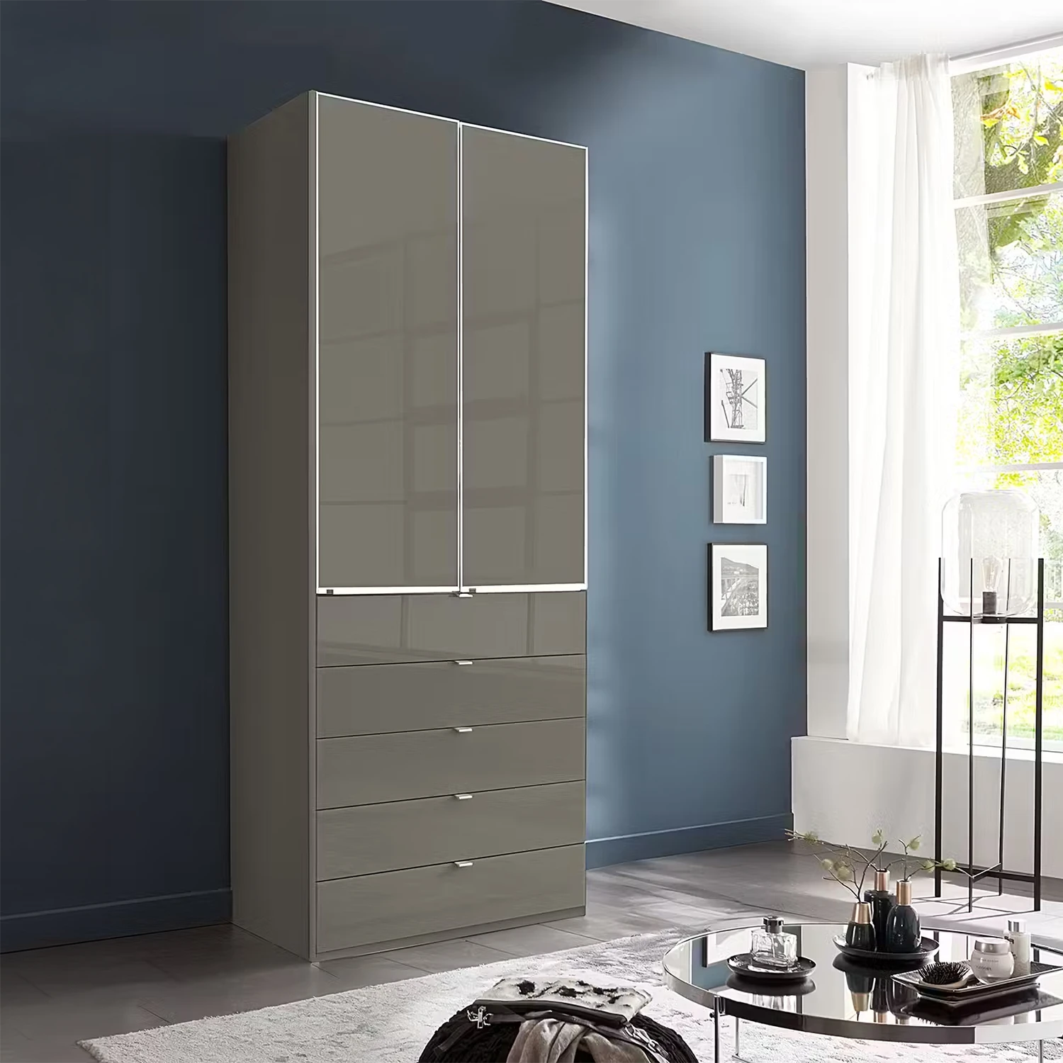 Wiemann Santa 2 Door 4 Drawer Wardrobe with Glass Havana Front