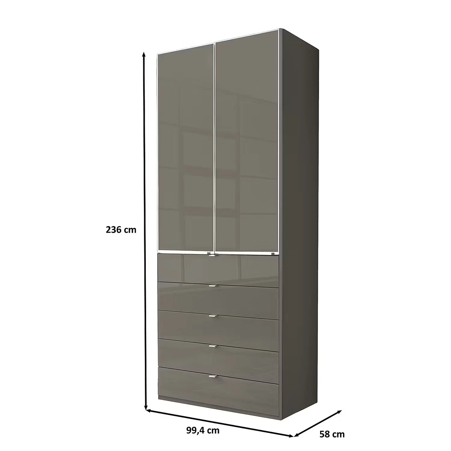 Wiemann Santa 100cm 2 Doors & 4 Drawers Combi Wardrobe in Havana - Dimensions