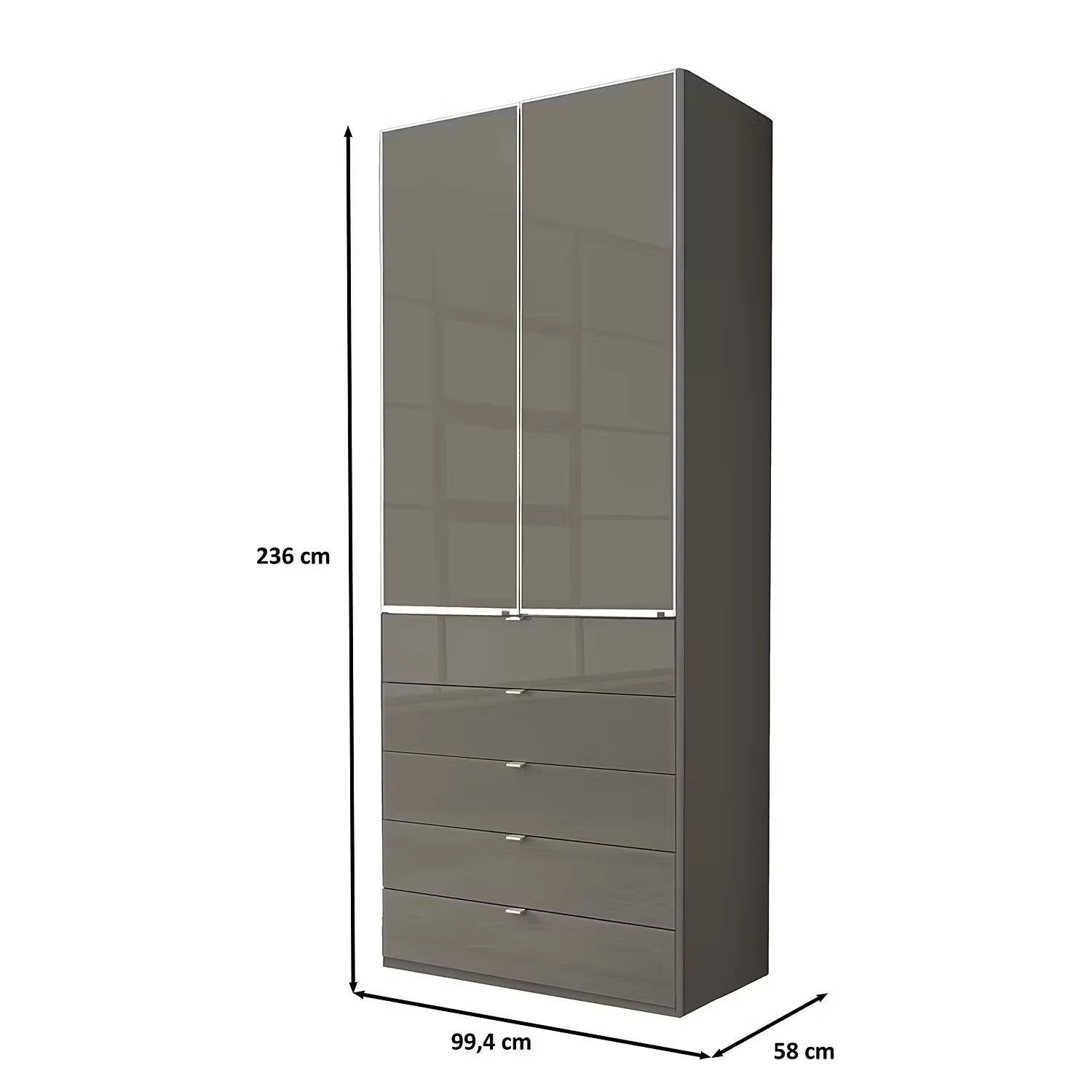 Wiemann Santa 100cm 2 Doors & 4 Drawers Combi Wardrobe in Havana - Dimensions