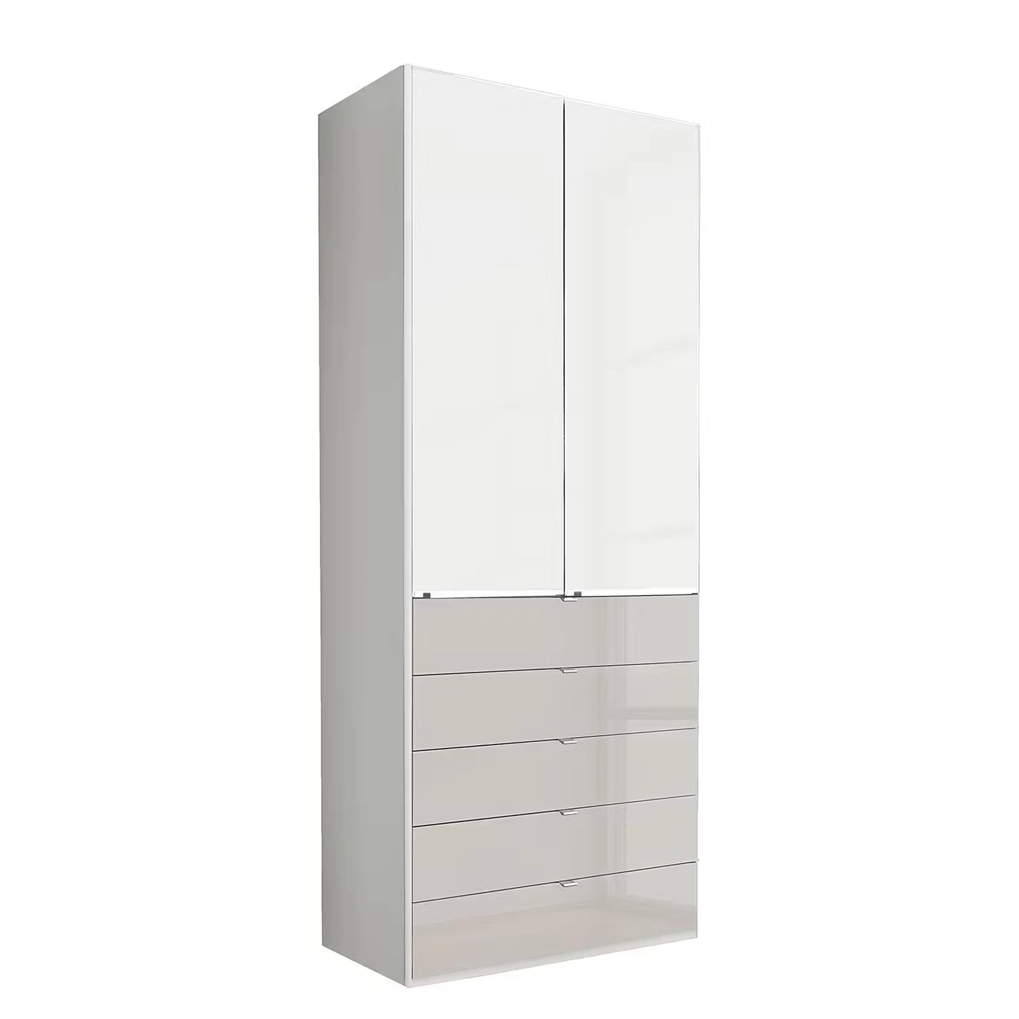 Wiemann Santa 100cm 2 Doors & 5 Drawers 236cm High Combi Wardrobe in White & Pebble Grey Glass Finsih