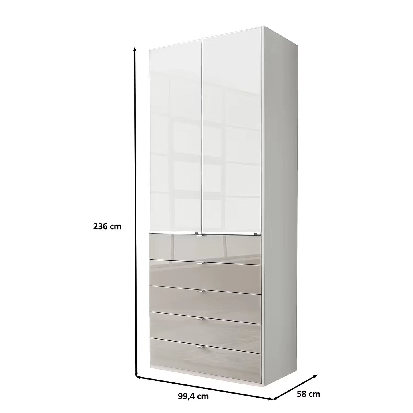 Wiemann Santa 100cm 2 Doors & 4 Drawers Combi Wardrobe in Pebble Grey