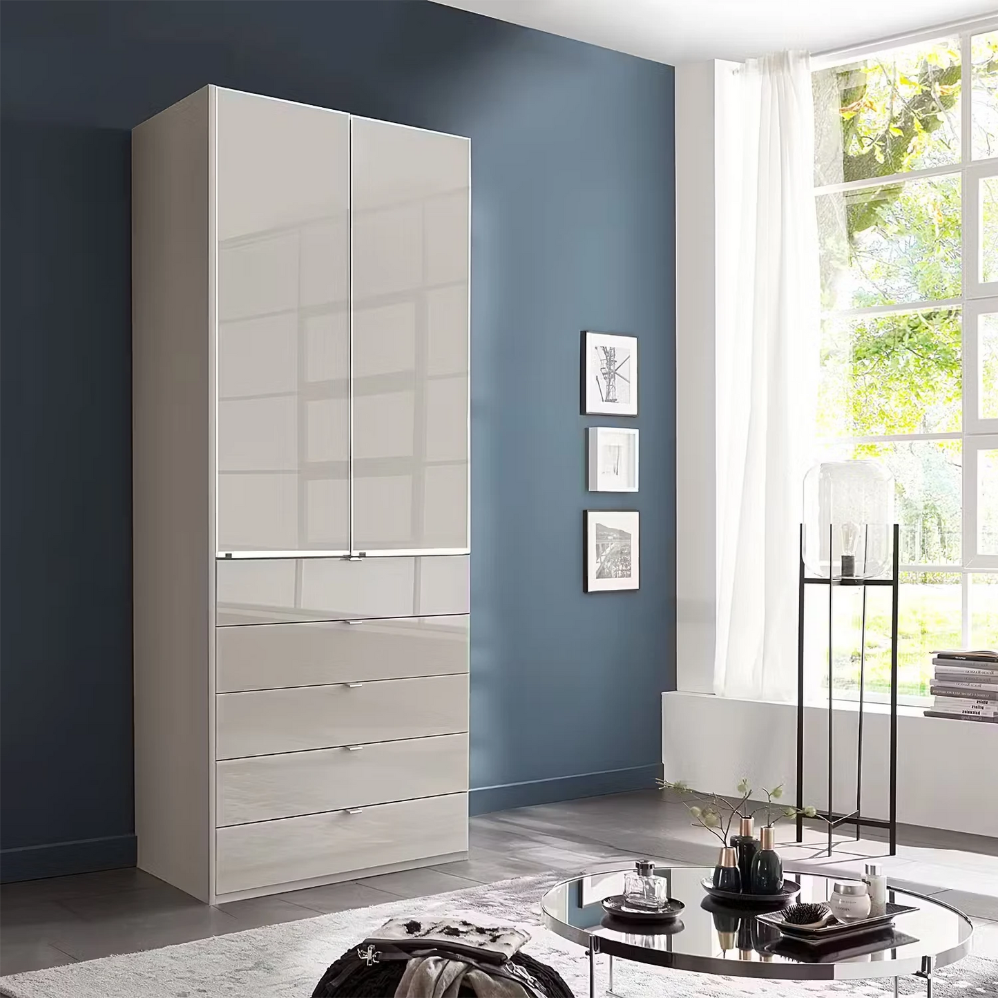 Wiemann Santa 100cm 2 Doors & 5 Drawers Combi Wardrobe in Pebble Grey