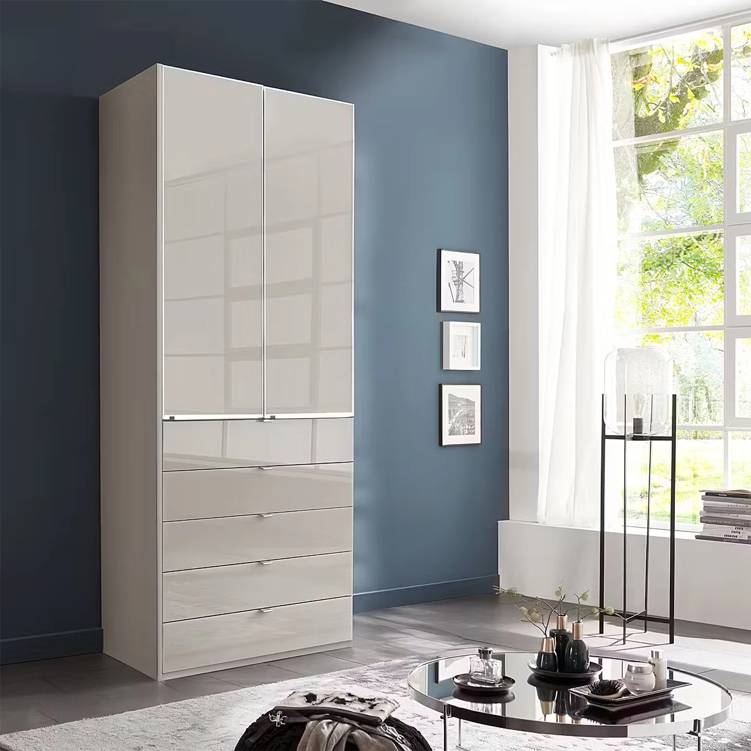 Wiemann Santa 100cm 2 Doors & 5 Drawers Combi Wardrobe in Pebble Grey