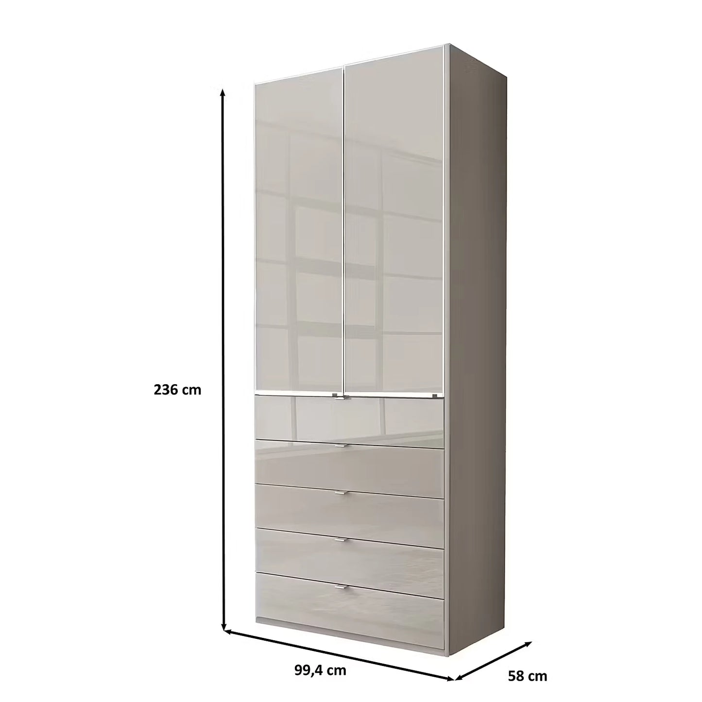 Wiemann Santa 100cm 2 Doors & 4 Drawers Combi Wardrobe in Pebble Grey Dimensions