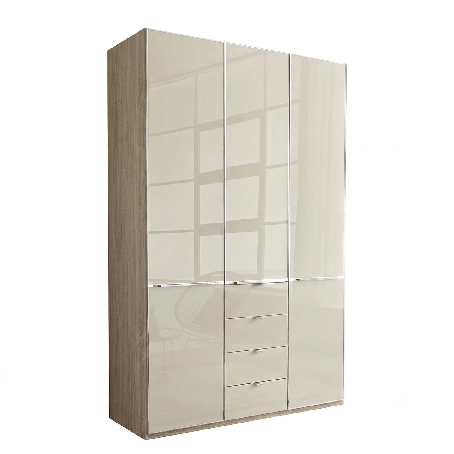 Wiemann Santa 150cm 3 Doors & 4 Drawers Combi Wardrobe in Glass Magnolia with Oak Carcase
