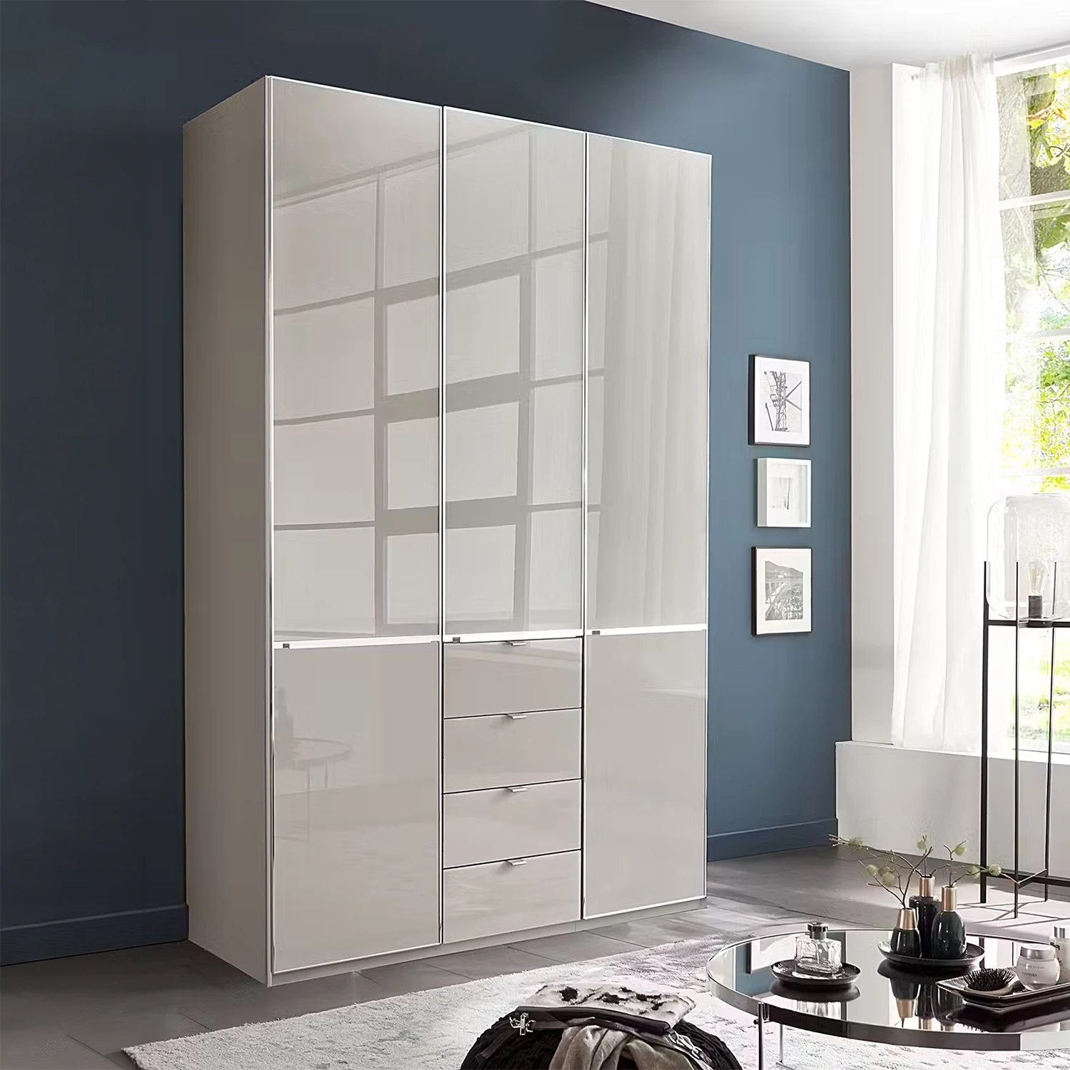 Wiemann Santa 150cm 3 Doors & 4 Drawers Combi Wardrobe in Pebble Grey styled in a modern room