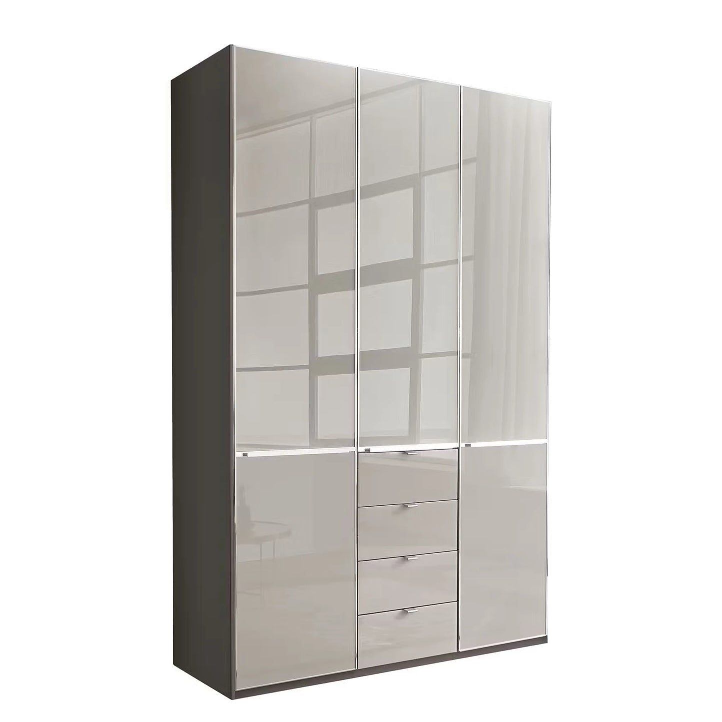 Wiemann Santa 150cm 3 Doors & 4 Drawers Combi Wardrobe in Pebble Grey with Havana Carcase