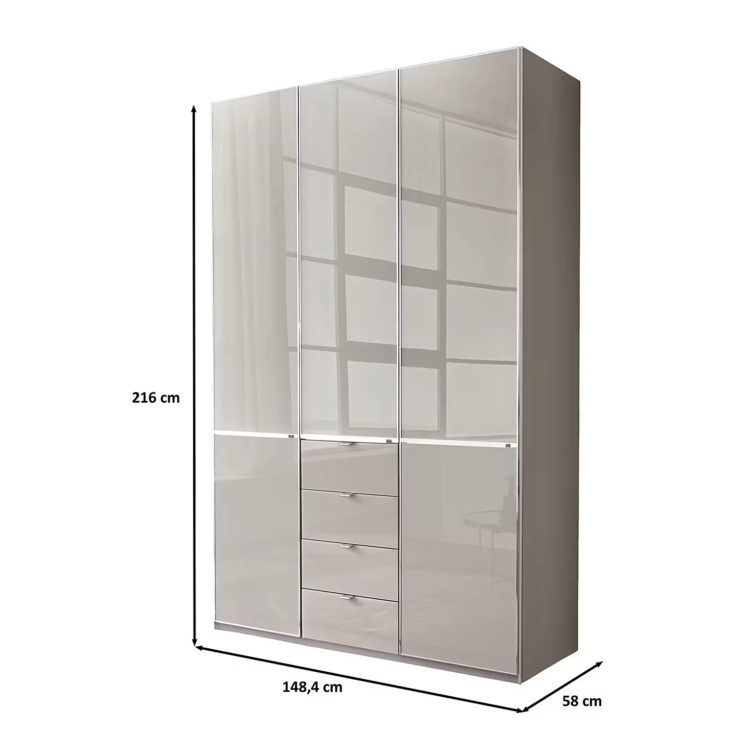 Wiemann Santa 150cm 3 Doors & 4 Drawers Combi Wardrobe in Pebble Grey Dimensions