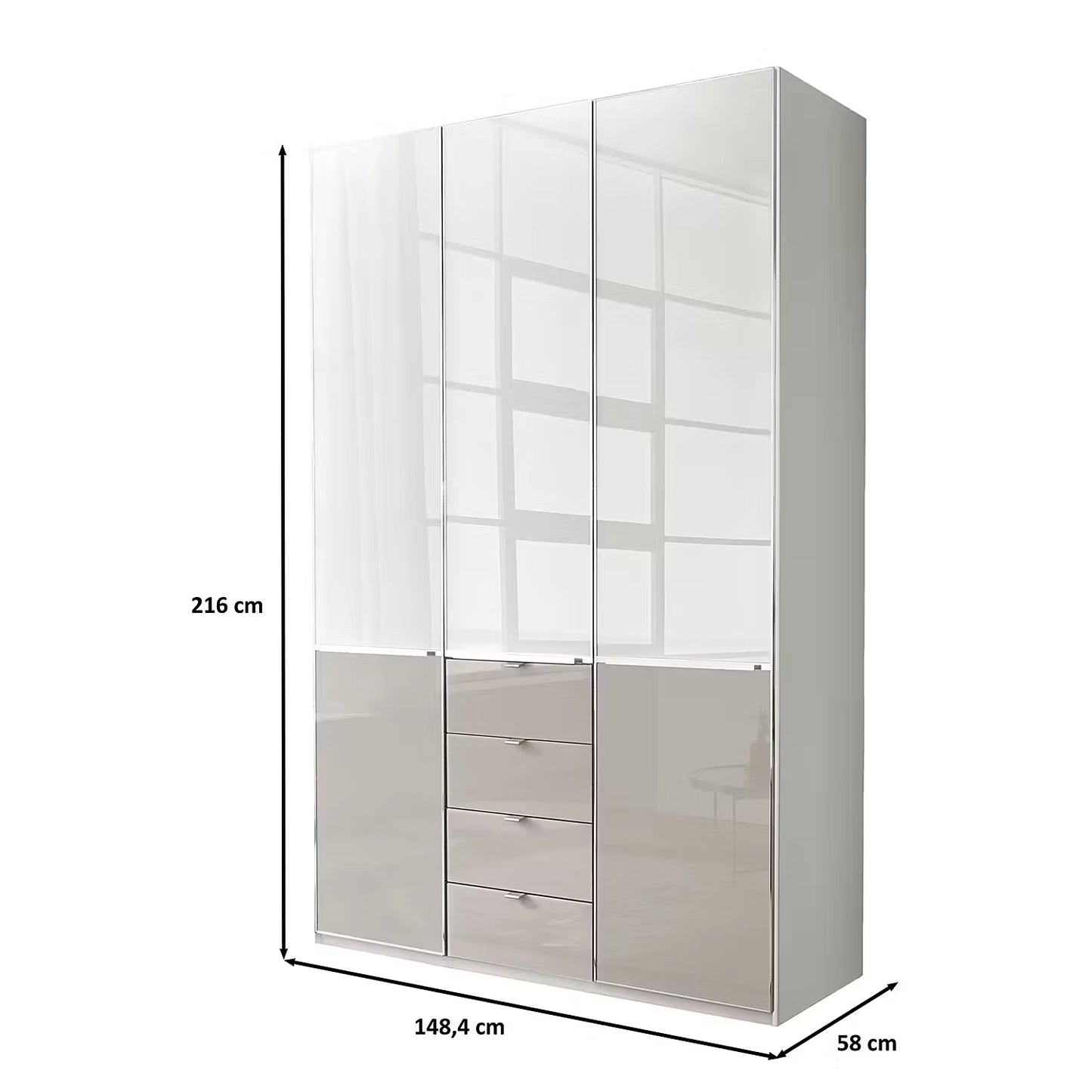 Wiemann Santa 150cm 3 Doors & 4 Drawers Combi Wardrobe in Pebble Grey