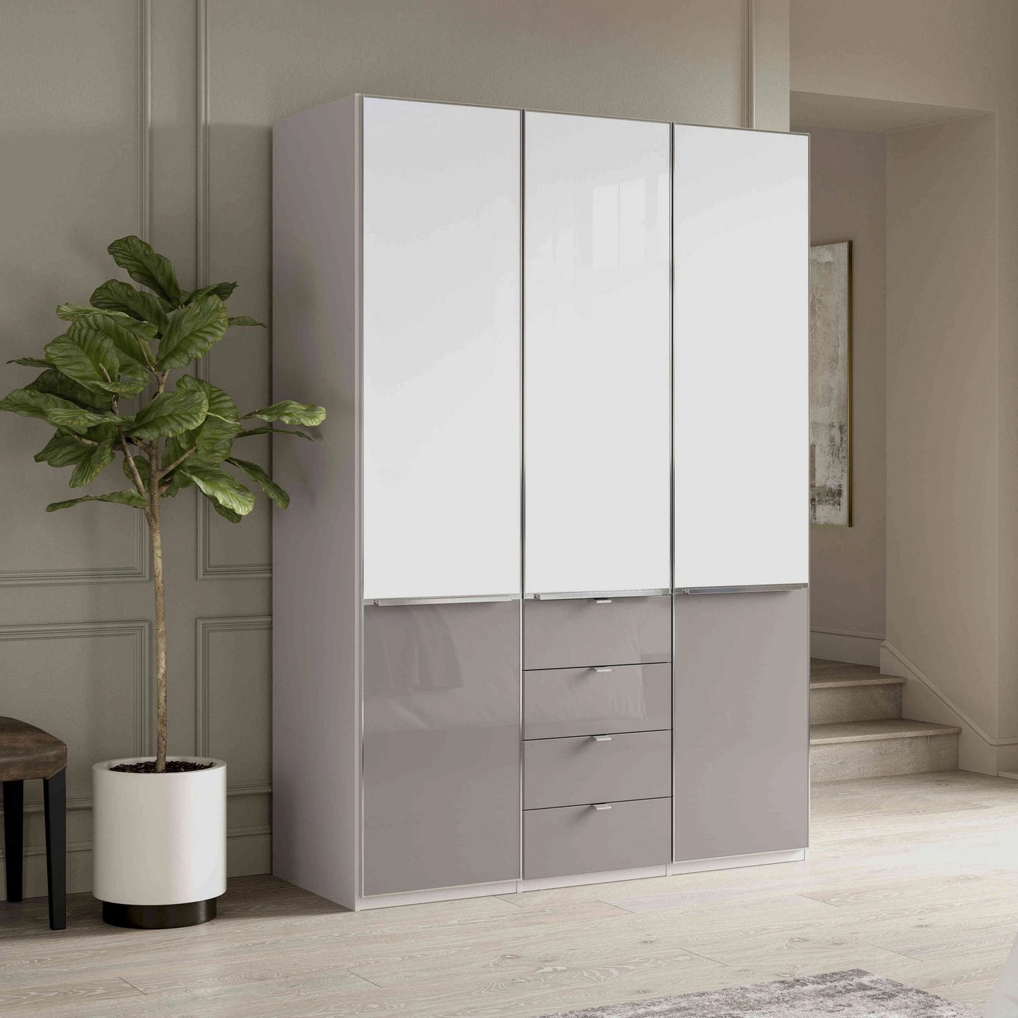 Wiemann Santa 150cm 3 Doors & 4 Drawers Combi Wardrobe in Pebble Grey
