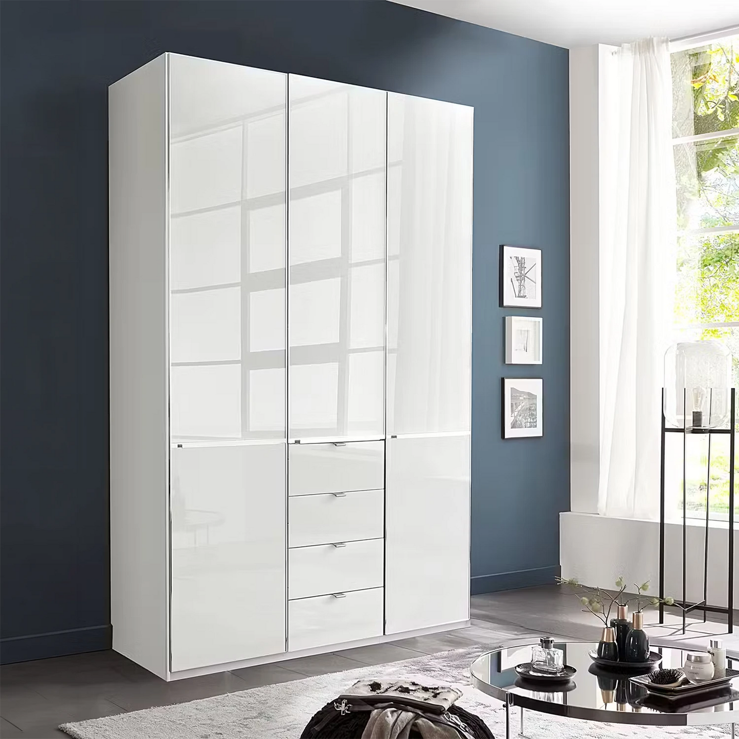 Wiemann Santa 150cm 3 Doors & 4 Drawers Combi Wardrobe in Glass White