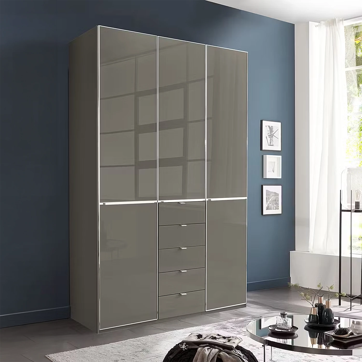 Wiemann Santa 150cm 3 Doors & 5 Drawers Combi Wardrobe in Havana Glass
