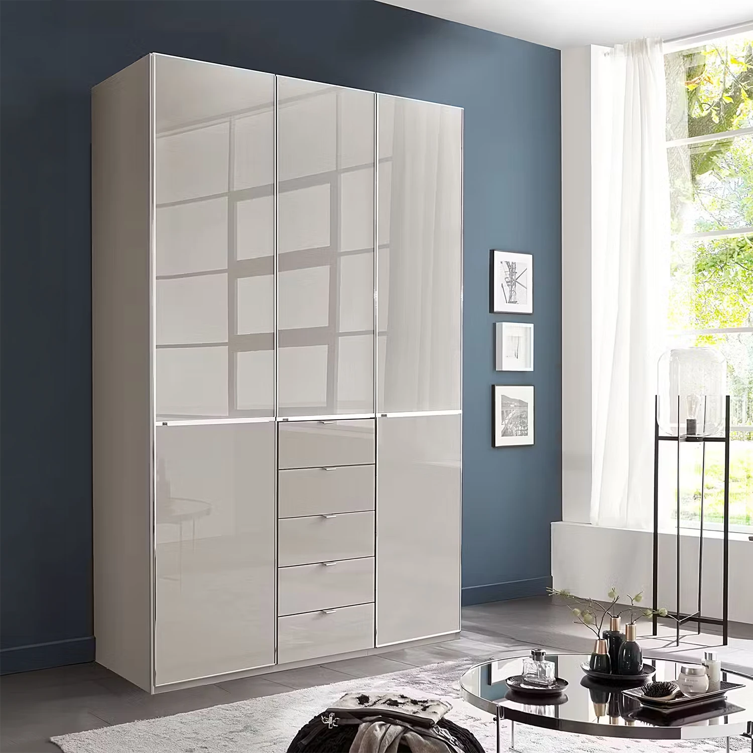Wiemann Santa 150cm 3 Doors & 5 Drawers Combi Wardrobe in Pebble Grey
