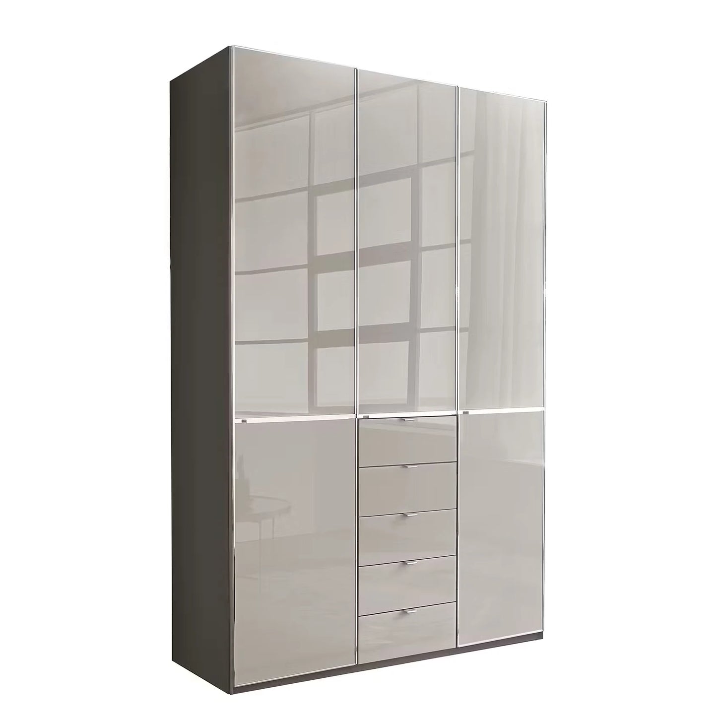 Wiemann Santa 150cm 3 Doors & 5 Drawers Combi Wardrobe in Pebble Grey with Havana Carcase