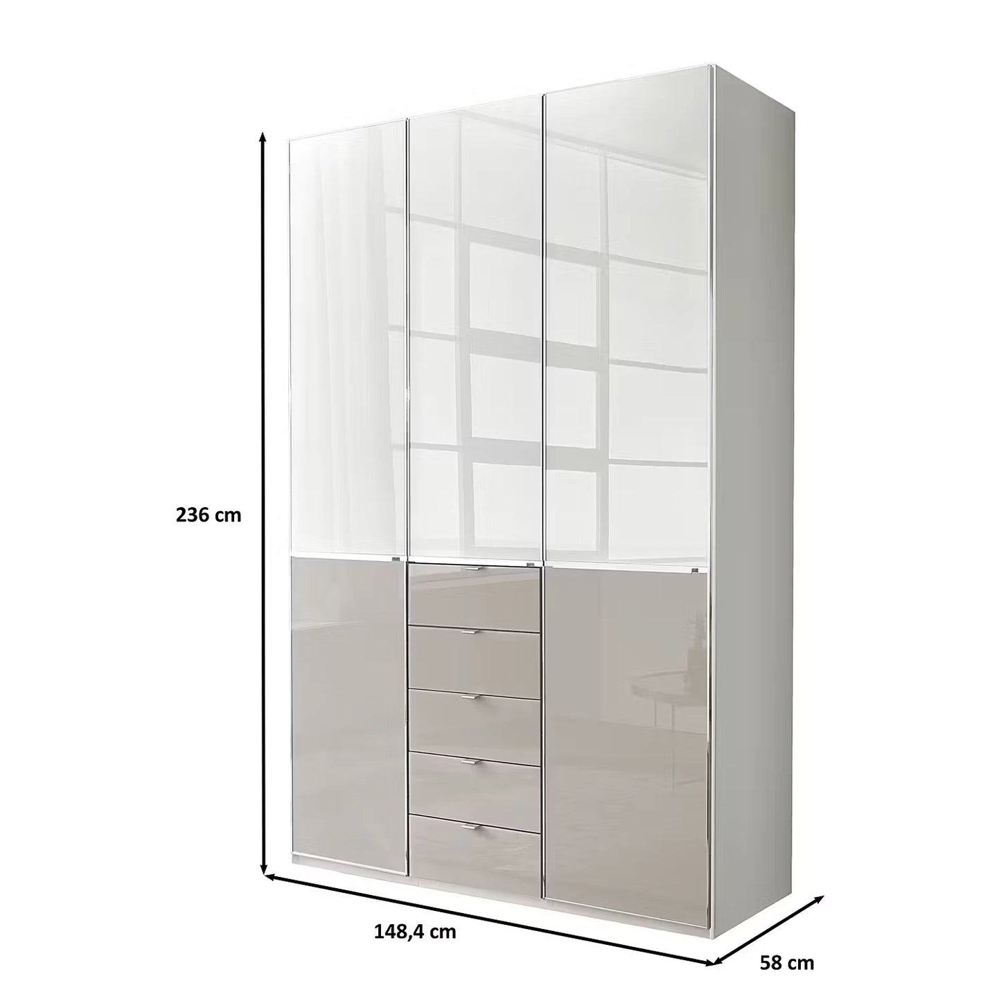 Wiemann Santa 150cm 3 Doors & 4 Drawers Combi Wardrobe in Pebble Grey