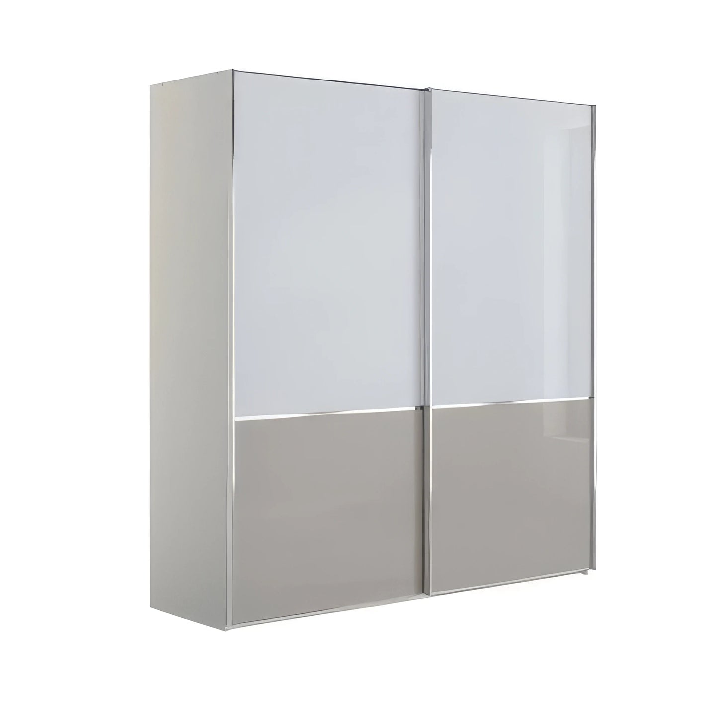Pebble Grey sliding wardrobe with Glass White and Glass Pebble Grey panels