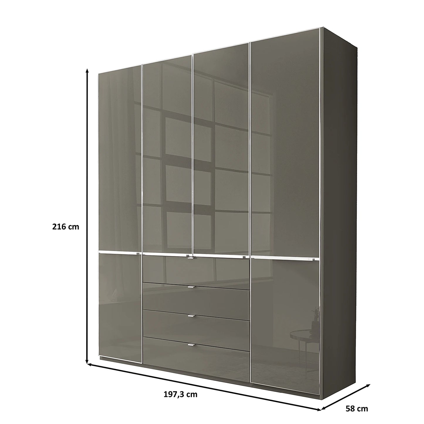 Wiemann Santa 200cm 4 Doors & 4 Drawers Combi Wardrobe in Havana - Dimensions