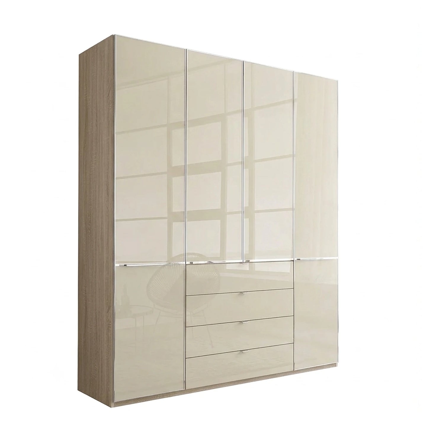 Wiemann Santa 200cm 4 Doors & 4 Drawers Combi Wardrobe in Magnolia Glass with Oak Carcase