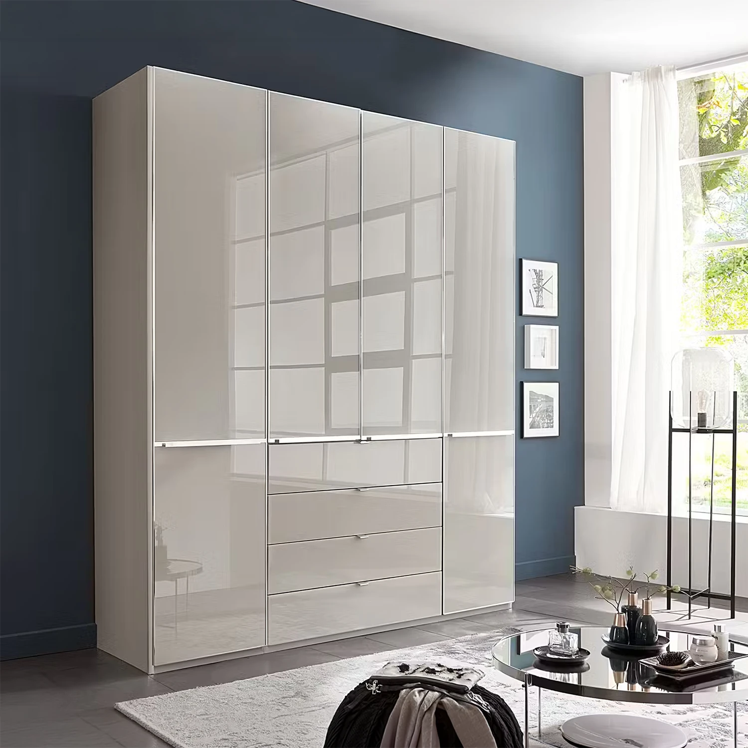 Wiemann Santa 200cm 4 Doors & 4 Drawers Combi Wardrobe in Pebble Grey styled in a modern room