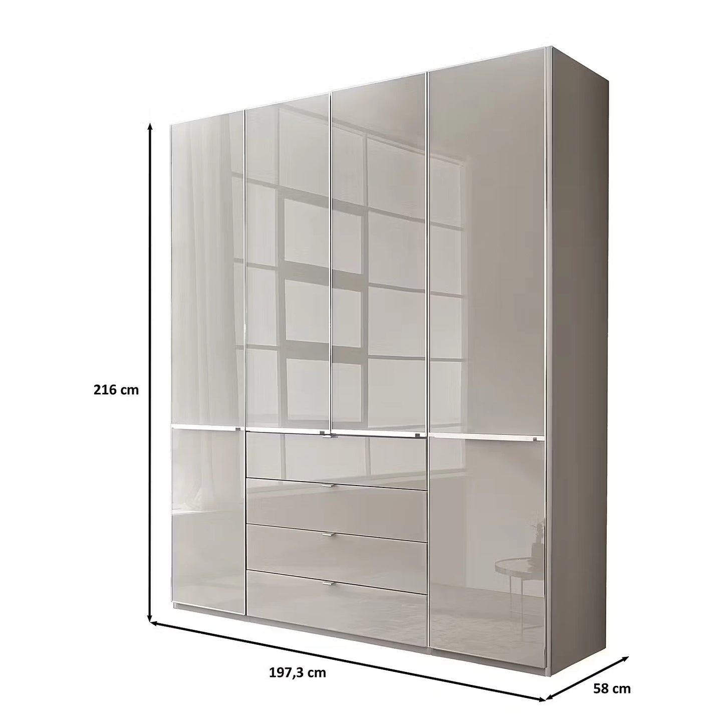 Wiemann Santa 200cm 4 Doors & 4 Drawers Combi Wardrobe in Pebble Grey Dimensions