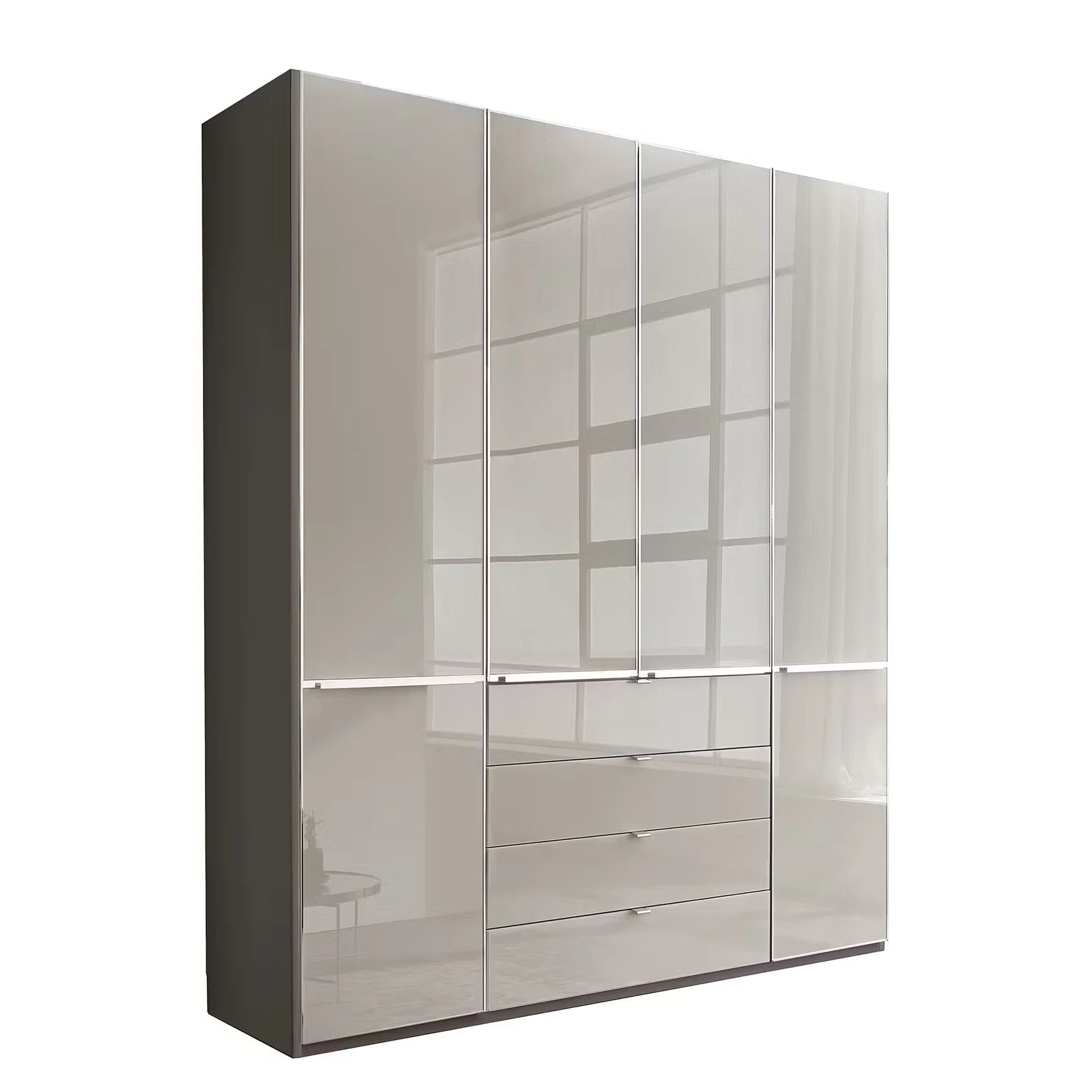 Wiemann Santa 200cm 4 Doors & 4 Drawers Combi Wardrobe in Pebble Grey with Havana Carcase