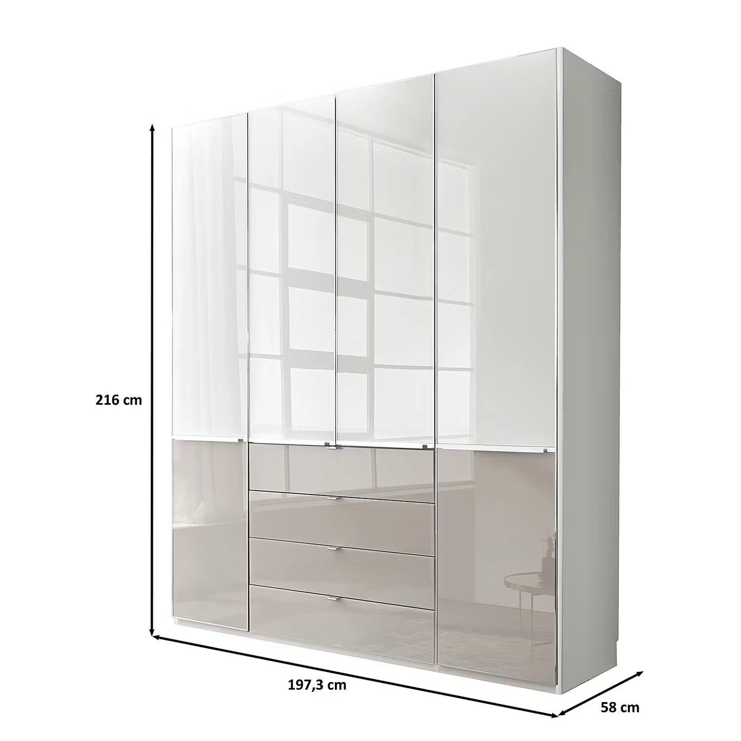 Wiemann Santa 200cm 4 Doors & 4 Drawers Combi Wardrobe in Pebble Grey