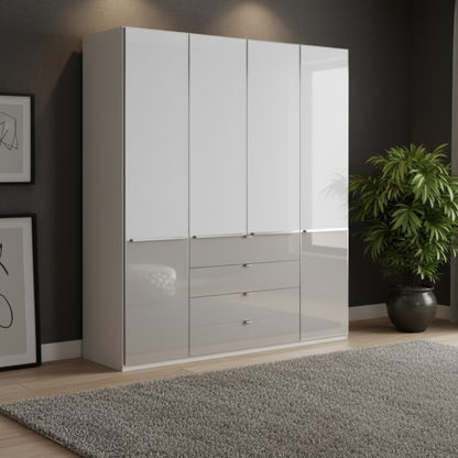 Wiemann Santa 200cm 4 Doors & 4 Drawers Combi Wardrobe in Pebble Grey