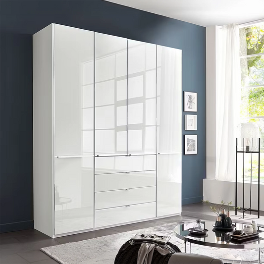 Wiemann Santa 200cm 4 Doors & 4 Drawers Combi Wardrobe in Glass White styled in a modern room