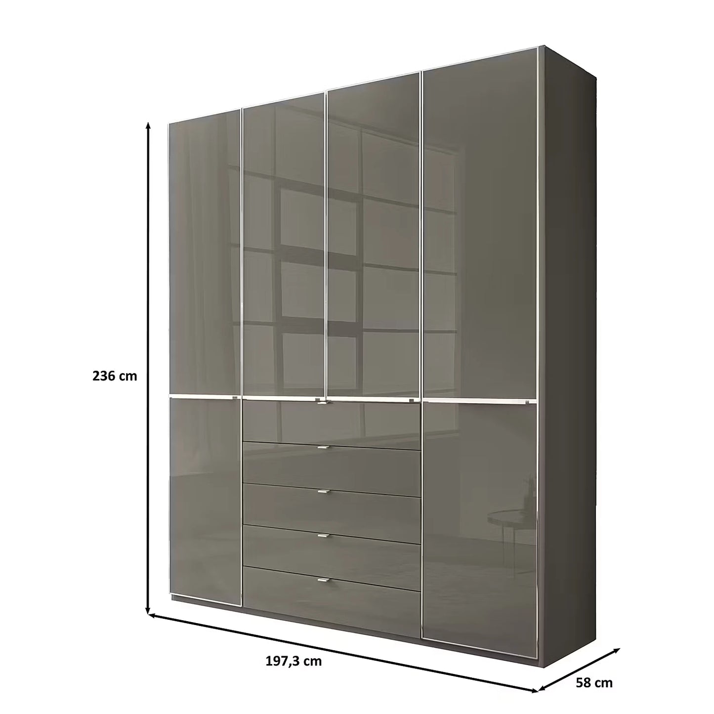 Wiemann Santa 200cm 4 Doors & 5 Drawers Combi Wardrobe in Havana - Dimensions