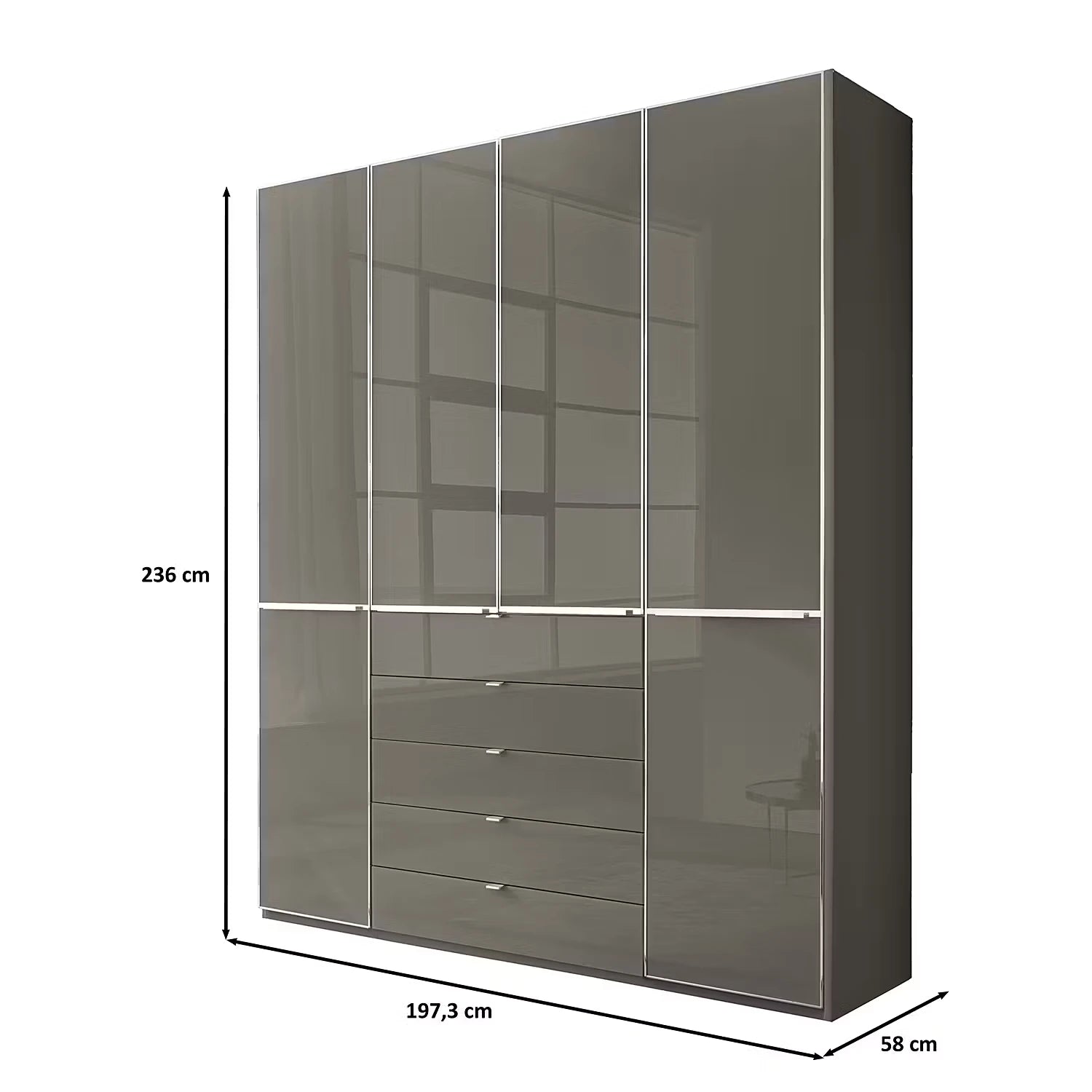 Wiemann Santa 200cm 4 Doors & 5 Drawers Combi Wardrobe in Havana - Dimensions