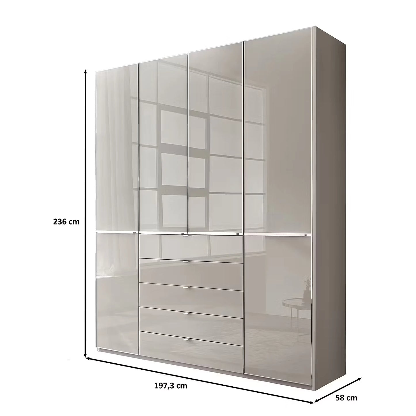 Wiemann Santa 200cm 4 Doors & 5 Drawers Combi Wardrobe in Pebble Grey Dimensions