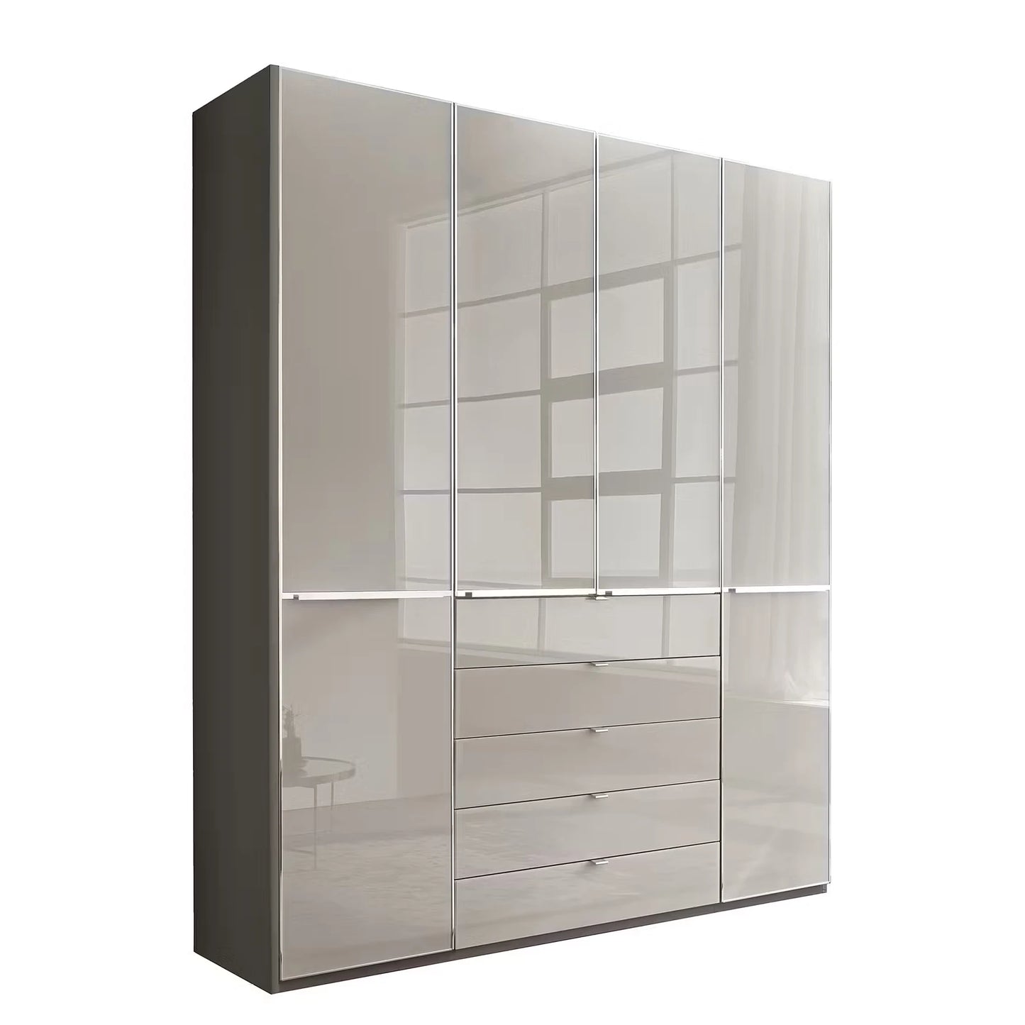 Wiemann Santa 200cm 4 Doors & 5 Drawers Combi Wardrobe in Pebble Grey with Havana carcase