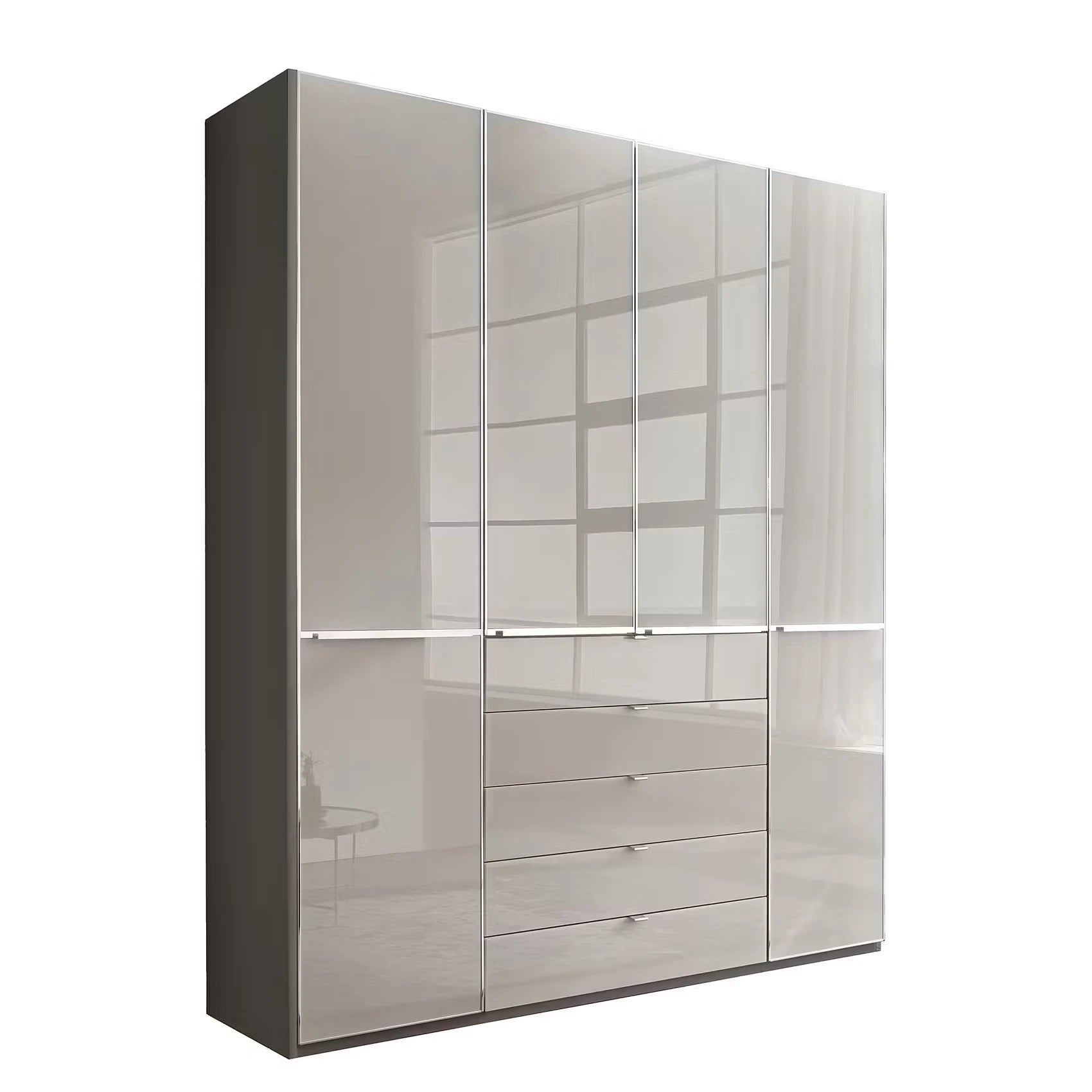 Wiemann Santa 200cm 4 Doors & 5 Drawers Combi Wardrobe in Pebble Grey with Havana carcase