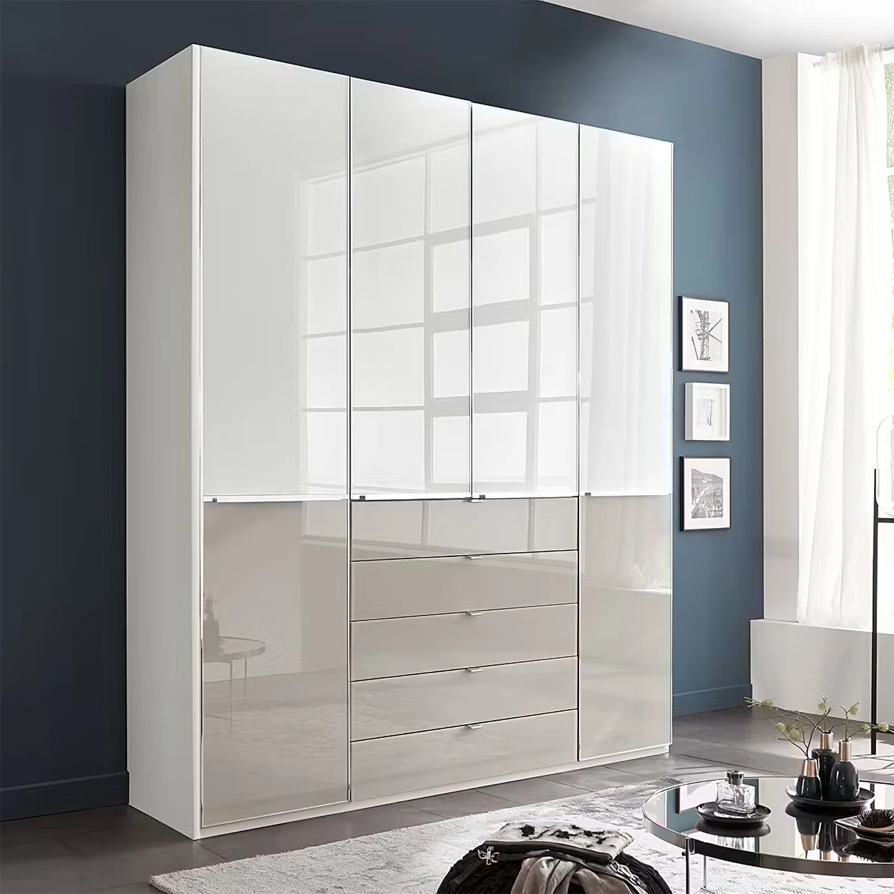 Wiemann Santa 200cm 4 Doors & 4 Drawers Combi Wardrobe in Pebble Grey