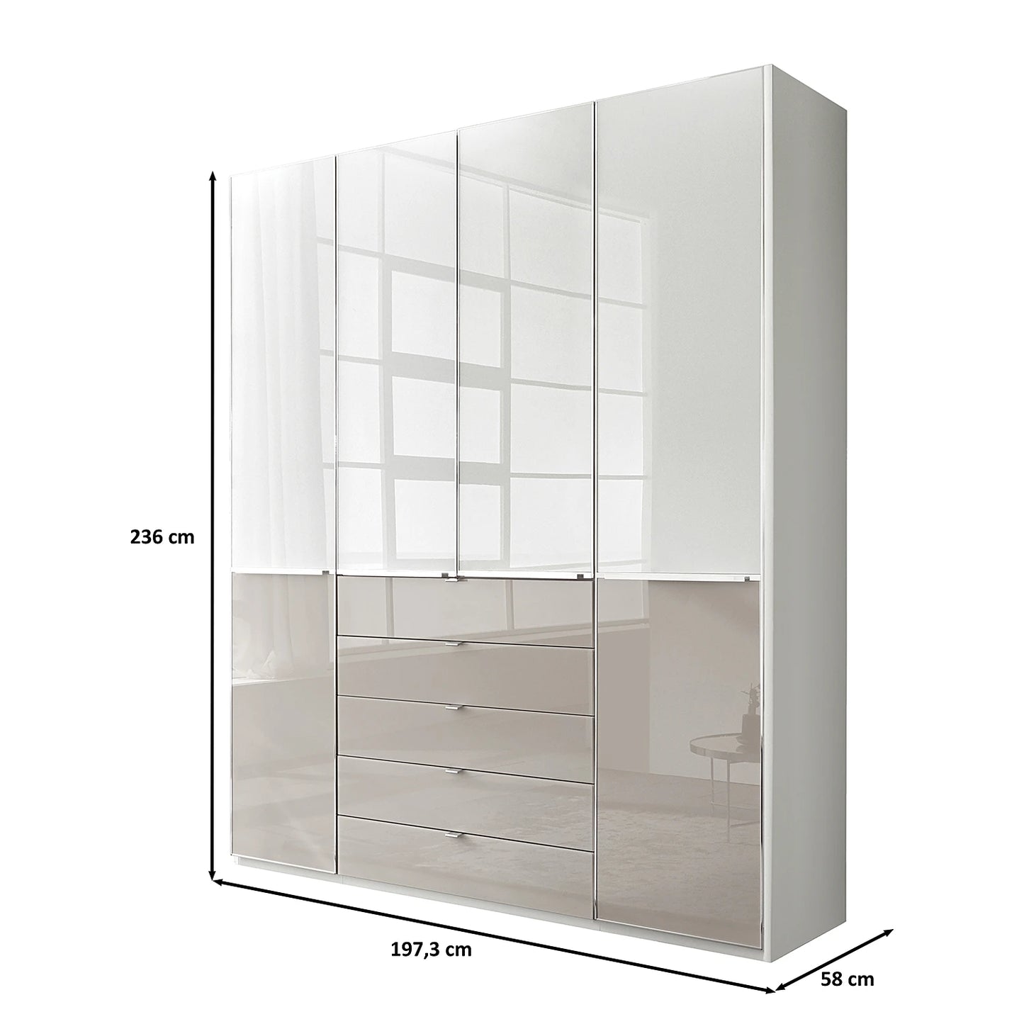 Wiemann Santa 200cm 4 Doors & 4 Drawers Combi Wardrobe in Pebble Grey