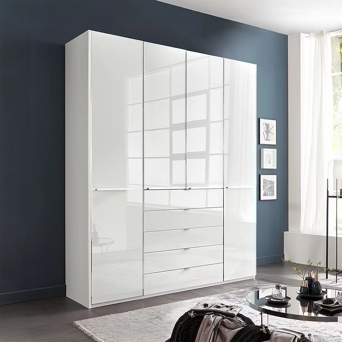 Wiemann Santa 200cm 4 Doors & 5 Drawers Combi Wardrobe in Glass White