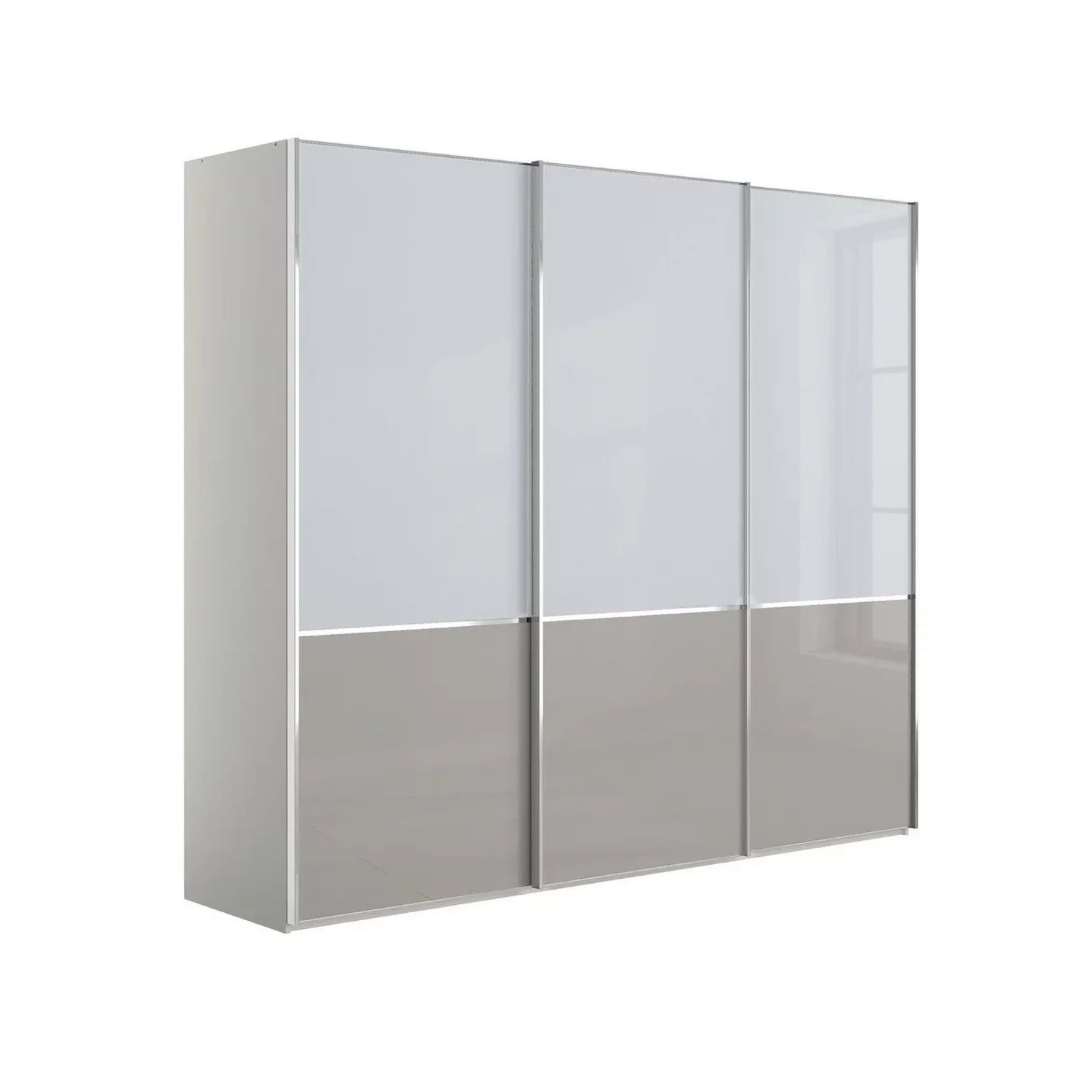 Pebble Grey sliding wardrobe with Glass White and Glass Pebble Grey panels
