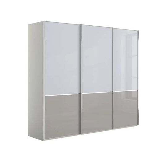 Pebble Grey sliding wardrobe with Glass White and Glass Pebble Grey panels