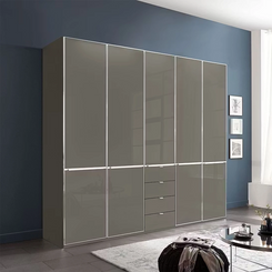 Wiemann Santa 250cm 5 Doors & 4 Drawers Combi Wardrobe in Havana Glass Finish and chrome trims