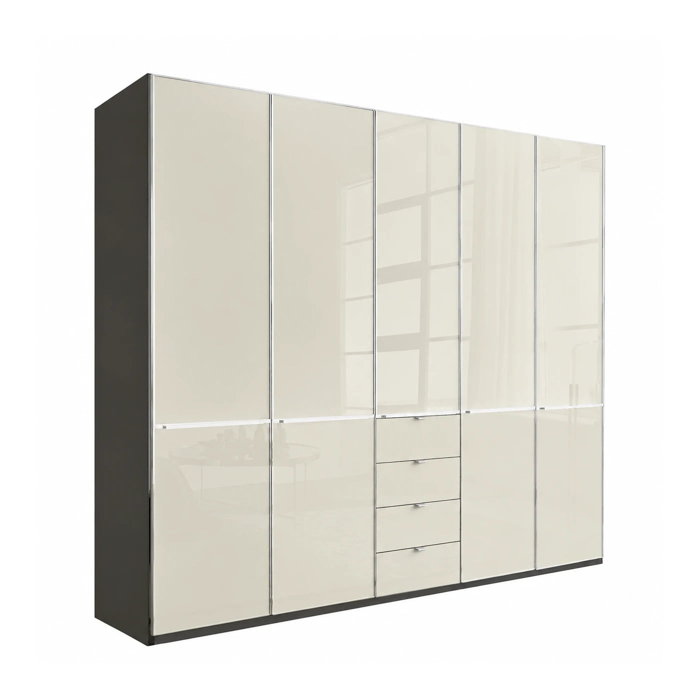 Wiemann Santa 250cm 5 Doors & 4 Drawers Combi Wardrobe in Pebble Grey with Havana Carcase