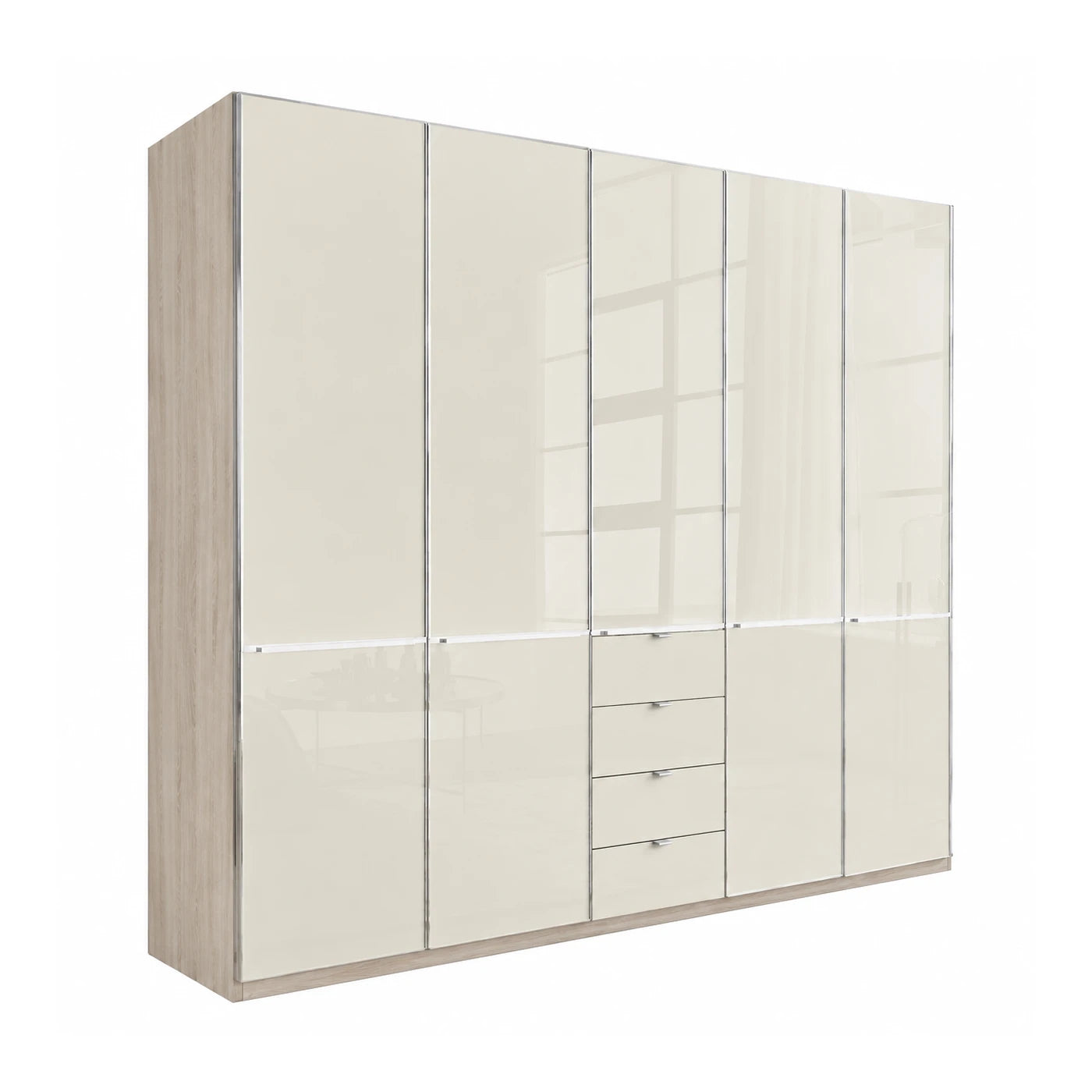 Wiemann Santa 250cm 5 Doors & 4 Drawers Combi Wardrobe in Glass Magnolia