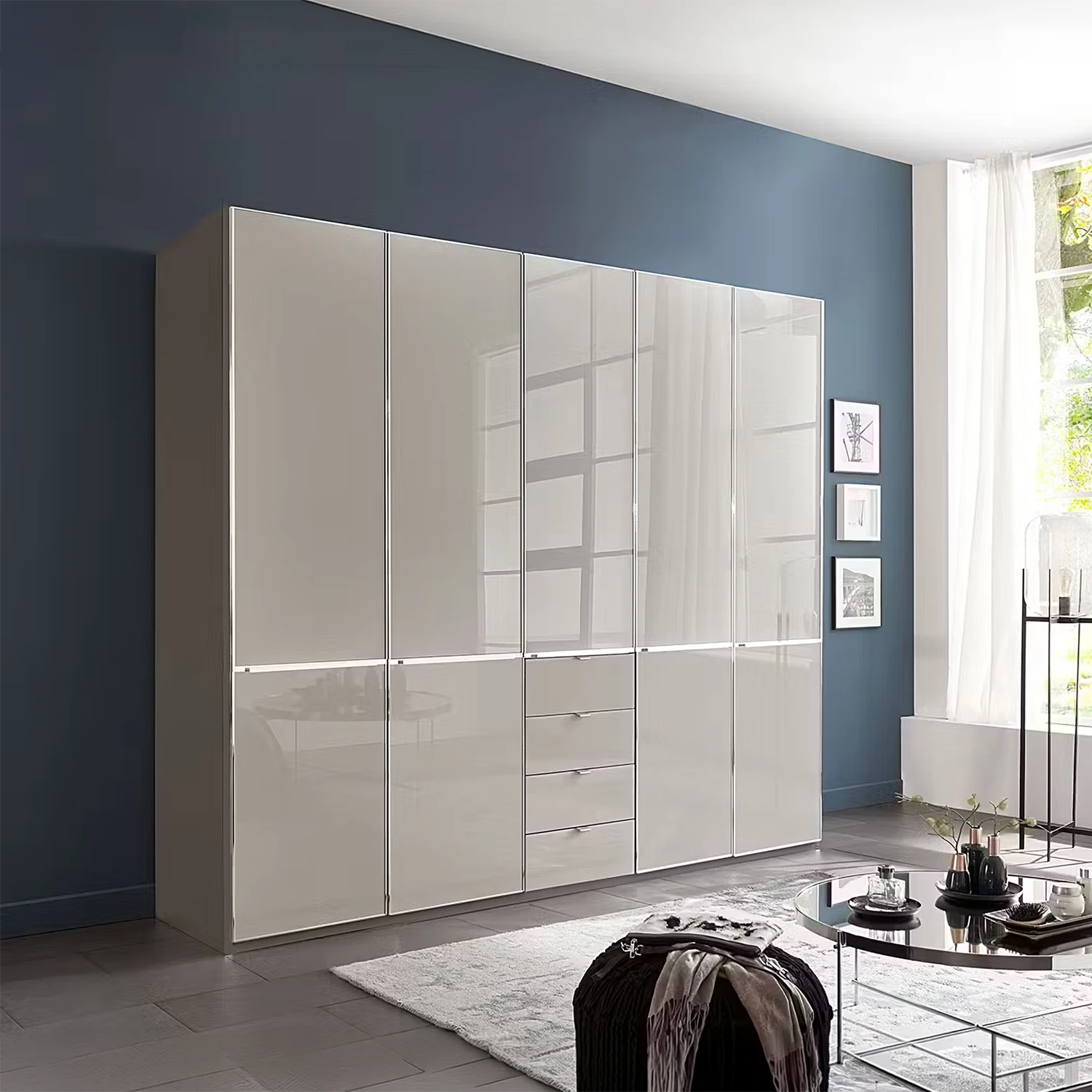 Wiemann Santa 250cm 5 Doors & 4 Drawers Combi Wardrobe in Pebble Grey