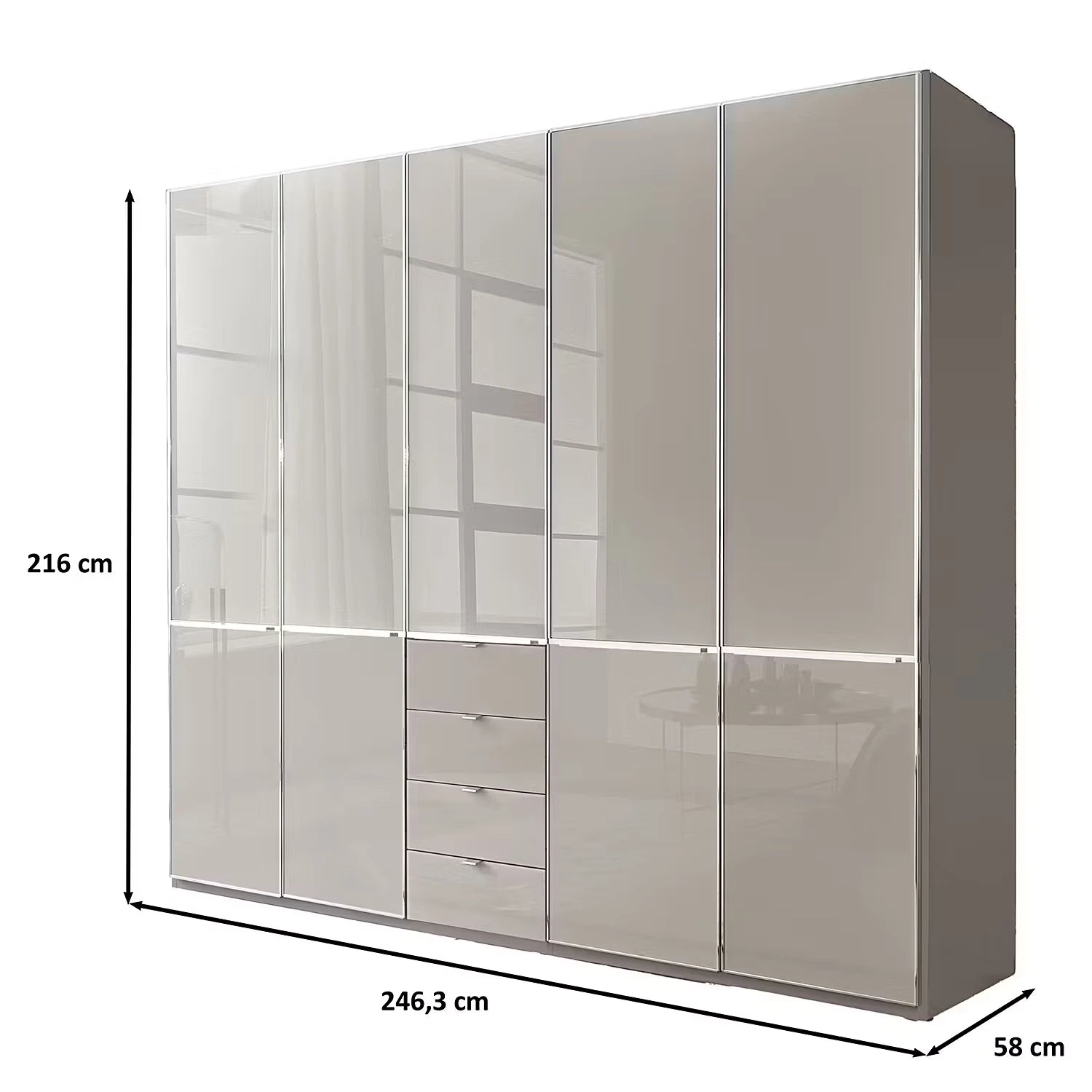 Wiemann Santa 250cm 5 Doors & 4 Drawers Combi Wardrobe in Pebble Grey Dimensions